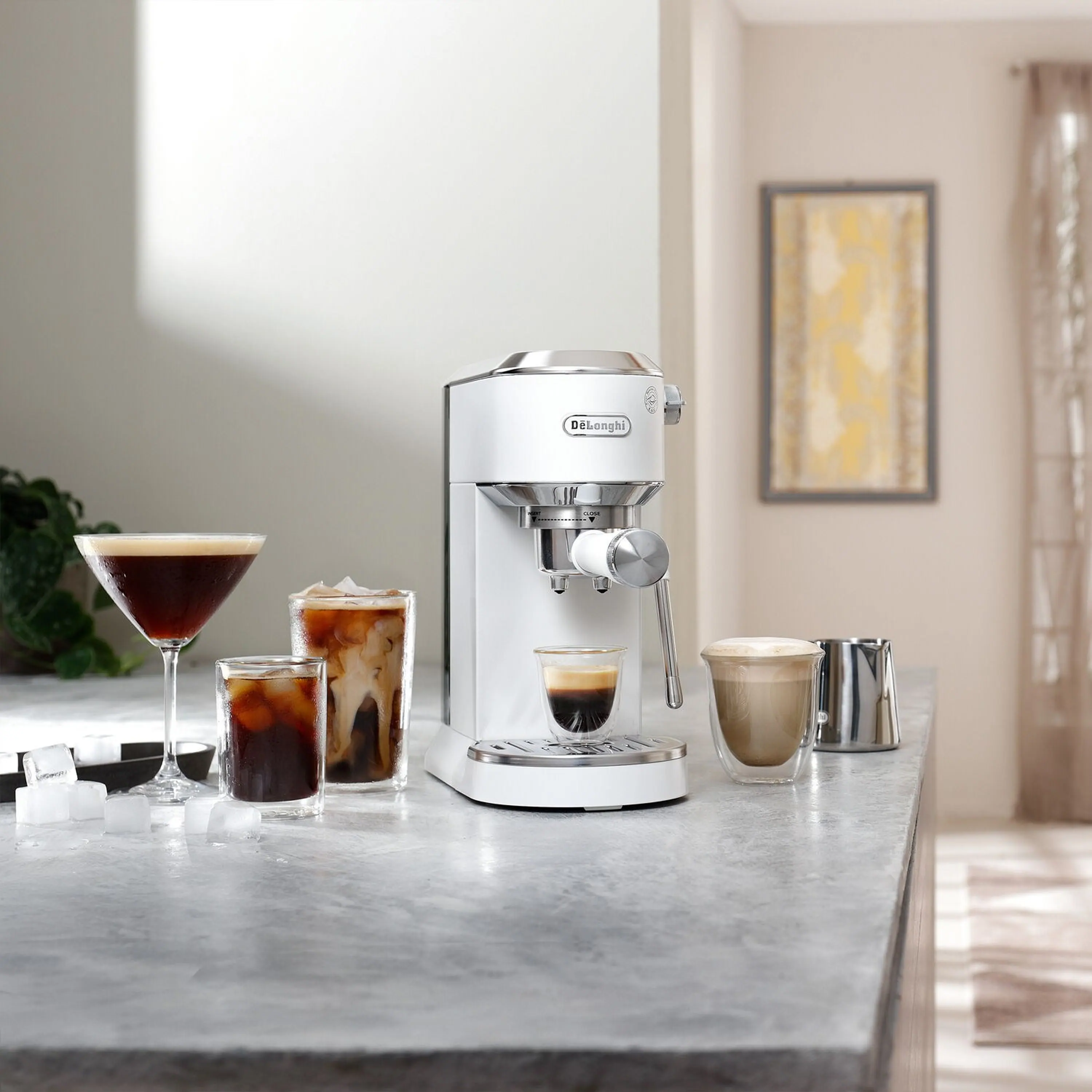 De'Longhi Dedica Duo Pump Espresso Machine with Cold Brew, Frothing Wand in Vanilla (EC890WI) - Image 2