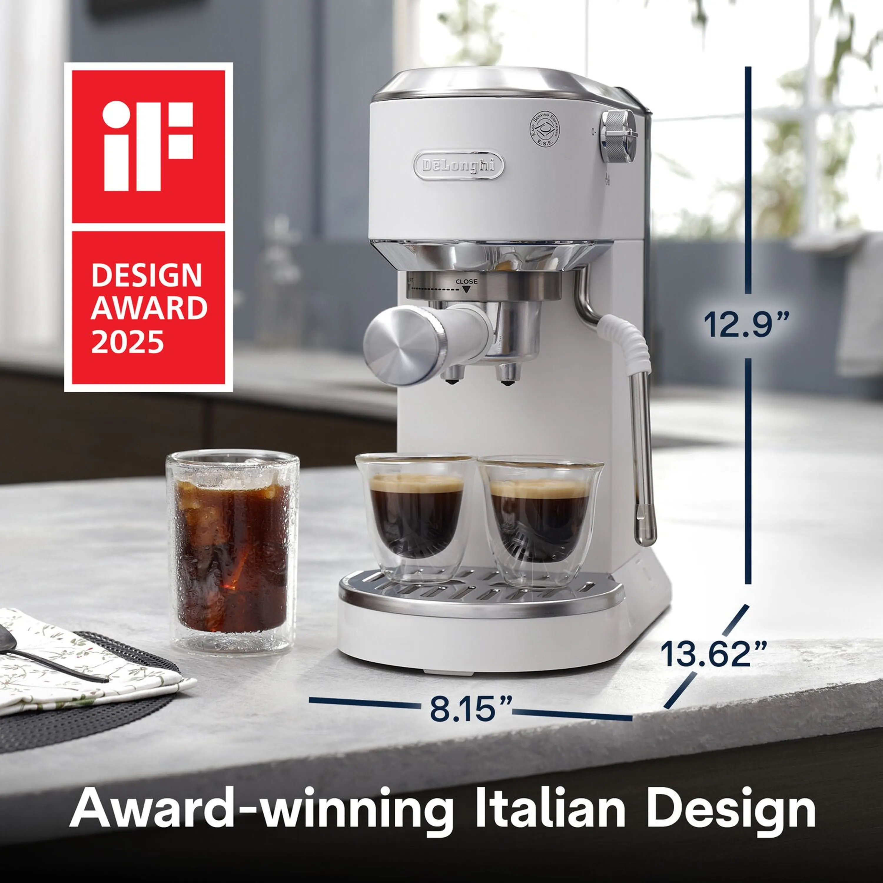 De'Longhi Dedica Duo Pump Espresso Machine with Cold Brew, Frothing Wand in Vanilla (EC890WI) - Image 24