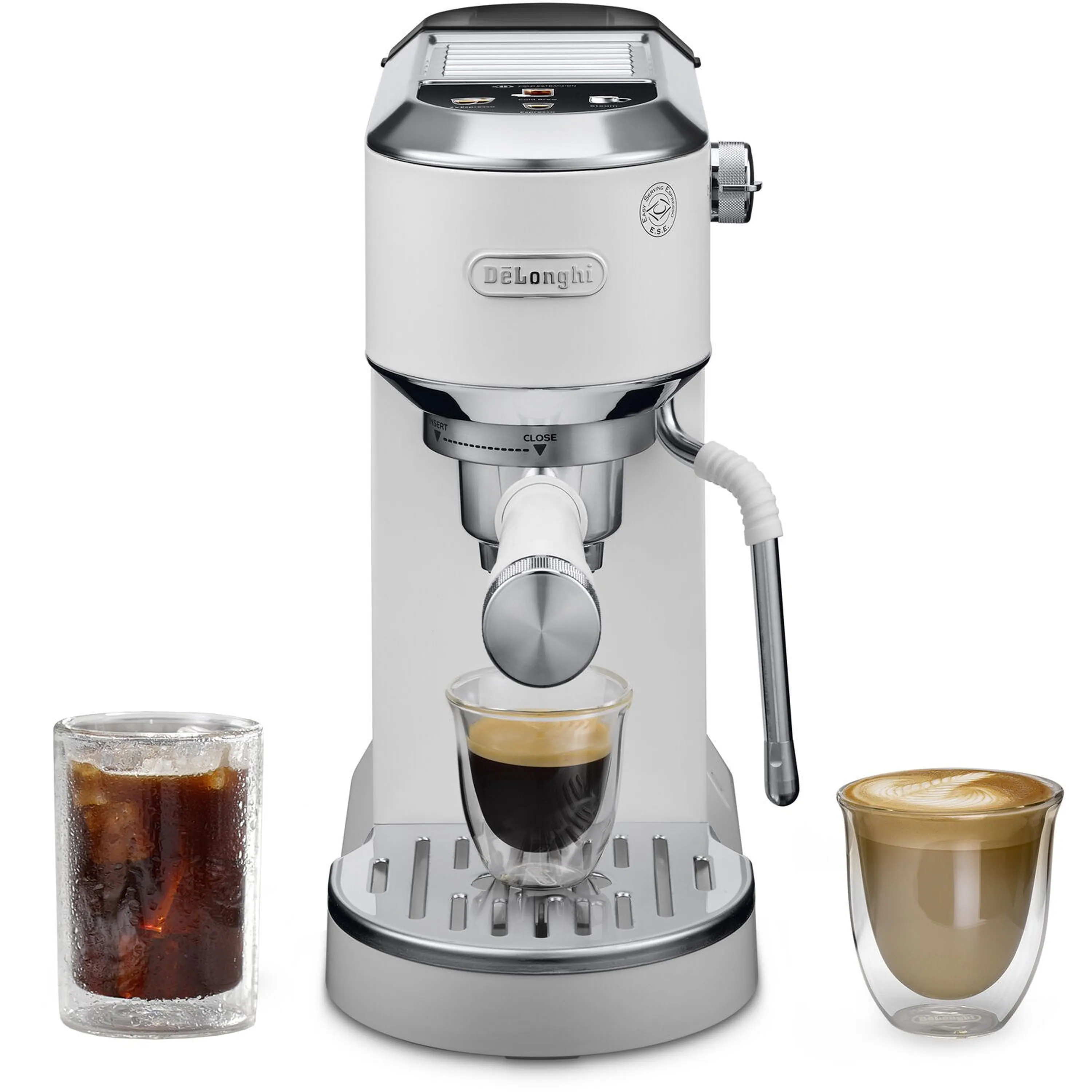 De'Longhi Dedica Duo Pump Espresso Machine with Cold Brew, Frothing Wand in Vanilla (EC890WI) - Image 4