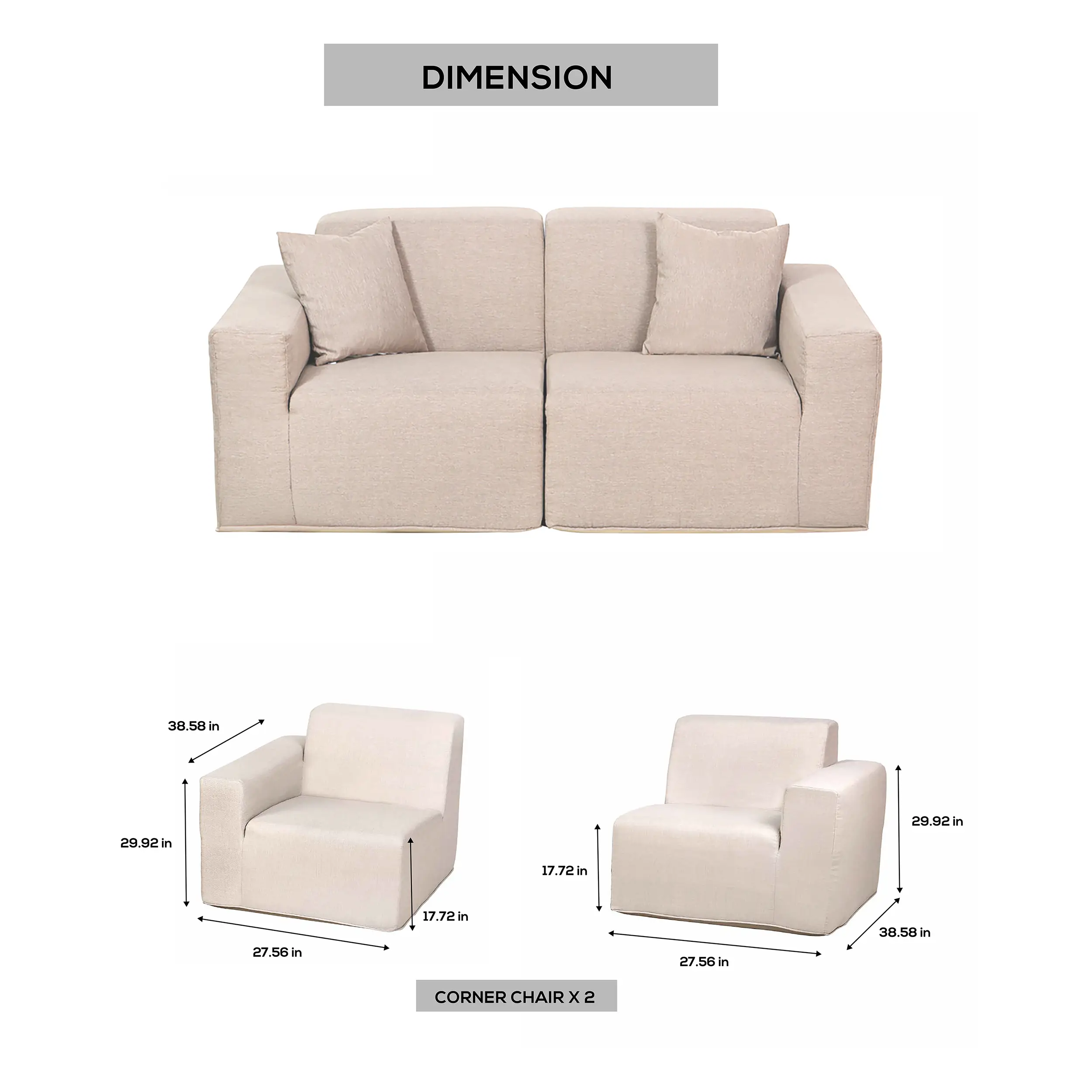 Deko Living 2 Piece Seating Beige Compressed Foam Sectional Sofa (CIF50217SET) - Image 7