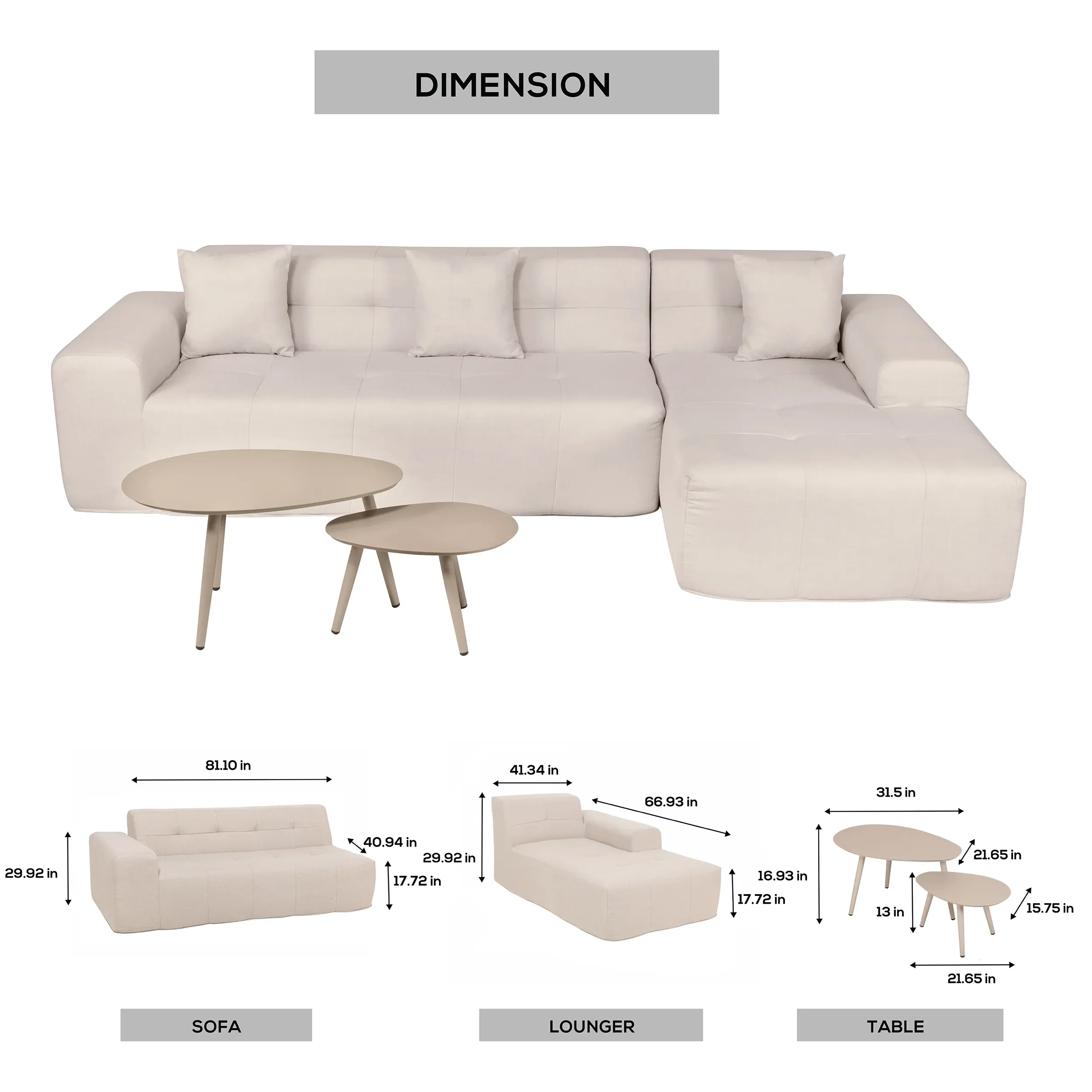 Deko Living 3 Piece Beige Compressed Foam Sectional Sofa Lounger and Table Set (CIF50218) - Image 10