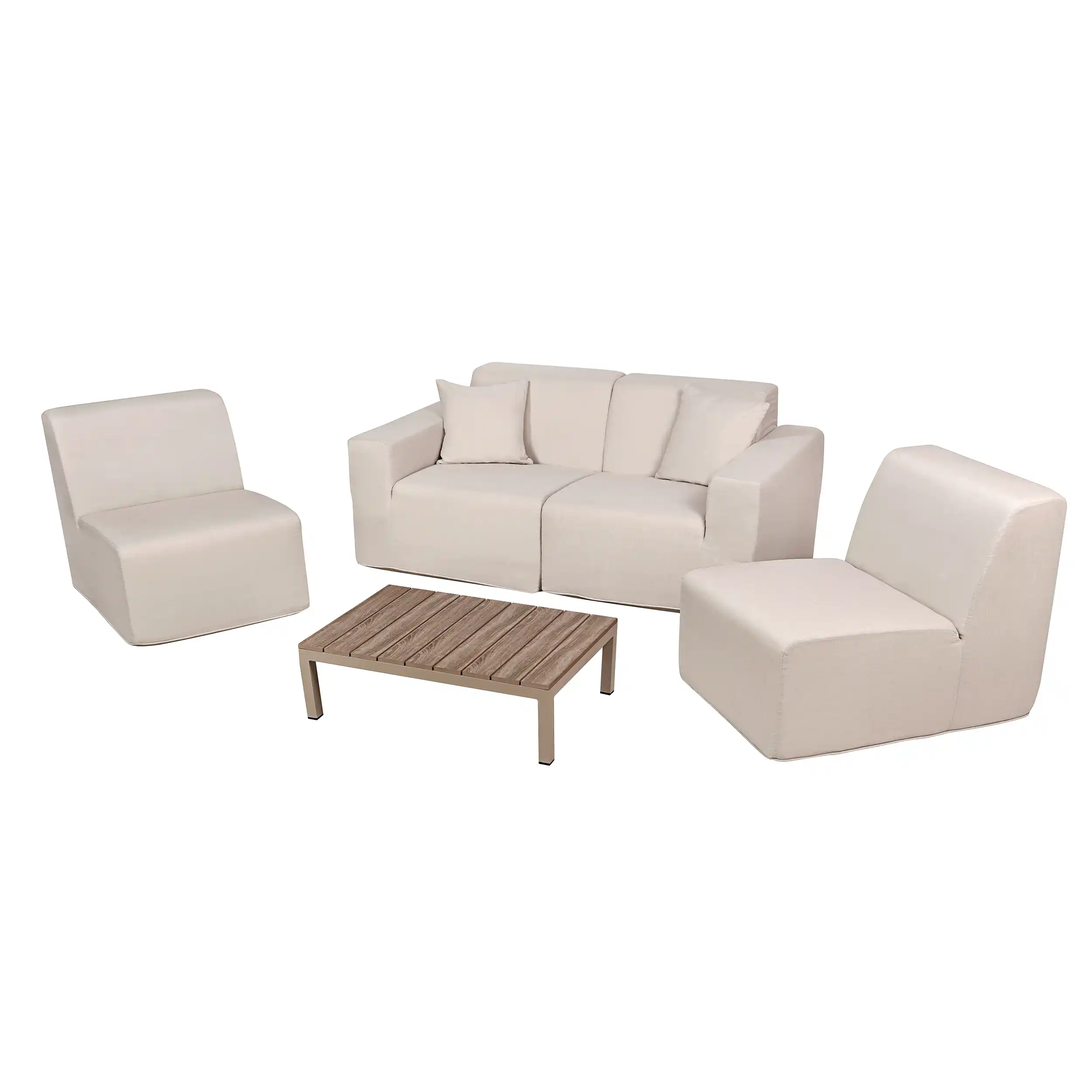 Deko Living 4 Piece Seating Beige Compressed Foam Sectional Sofa and Ottoman Set (CIF50217) - Image 2