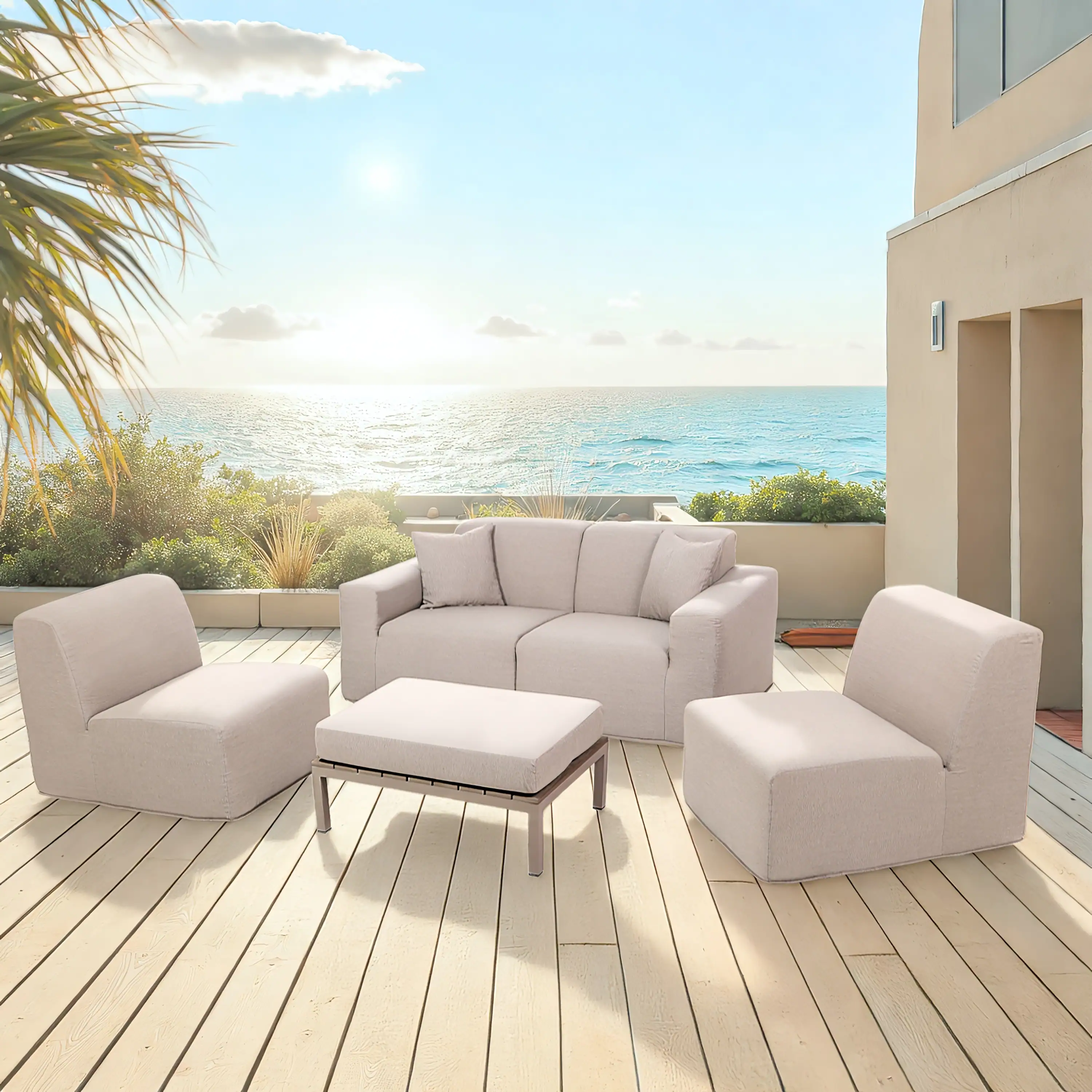 Deko Living 4 Piece Seating Beige Outdoor Compressed Foam Sectional Sofas and Ottoman Set (COP30217) - Image 2