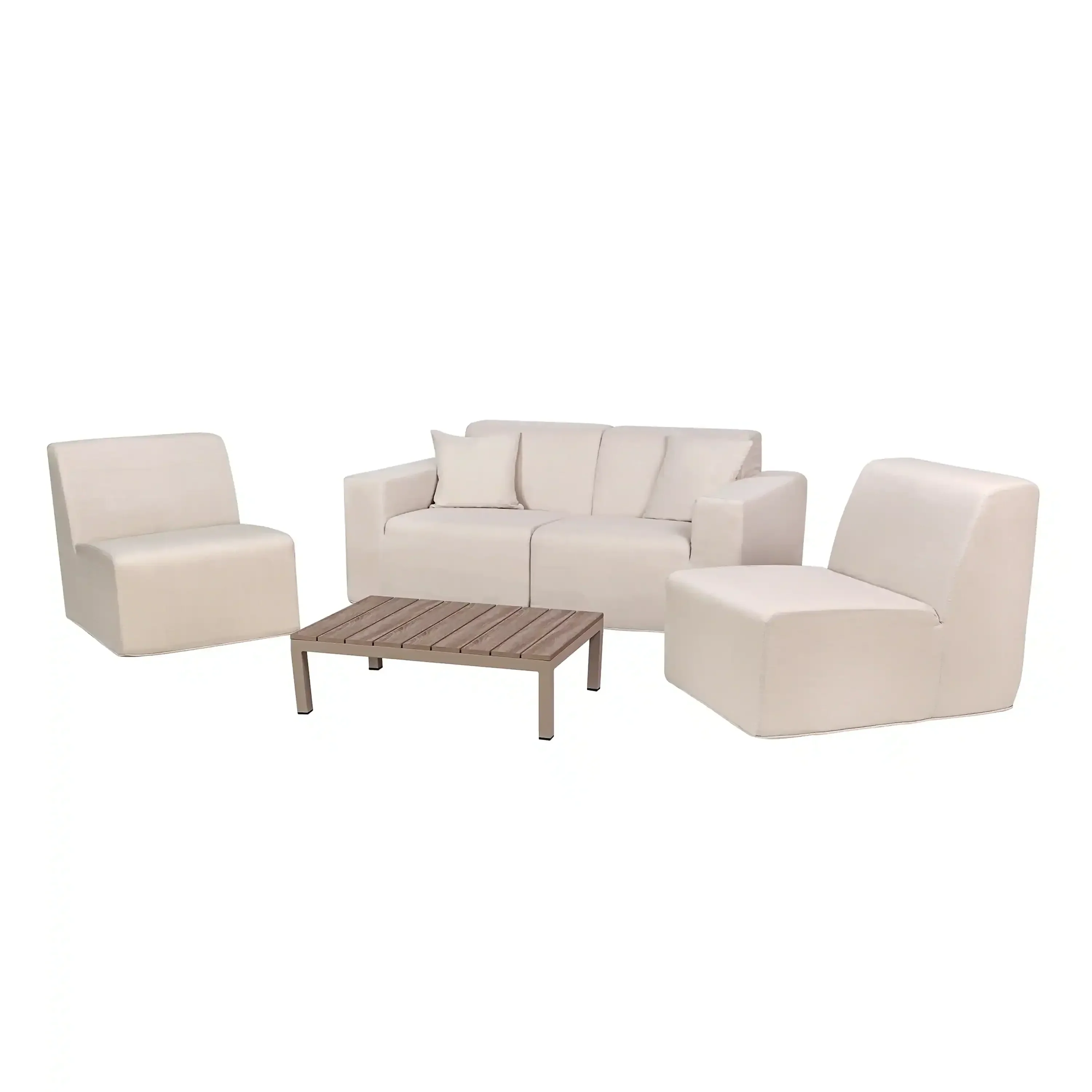Deko Living 4 Piece Seating Beige Outdoor Compressed Foam Sectional Sofas and Ottoman Set (COP30217) - Image 3