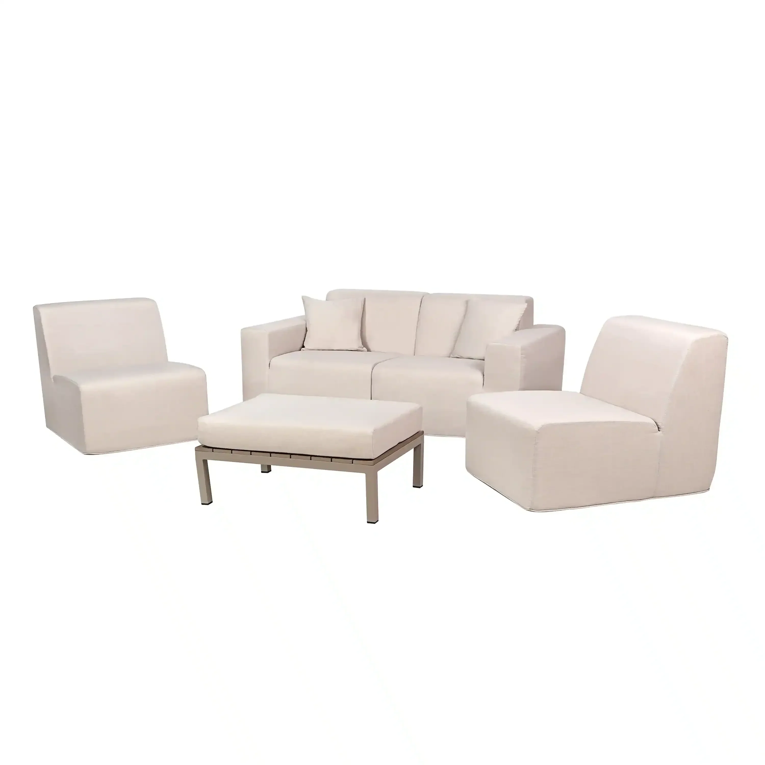Deko Living 4 Piece Seating Beige Outdoor Compressed Foam Sectional Sofas and Ottoman Set (COP30217) - Image 4