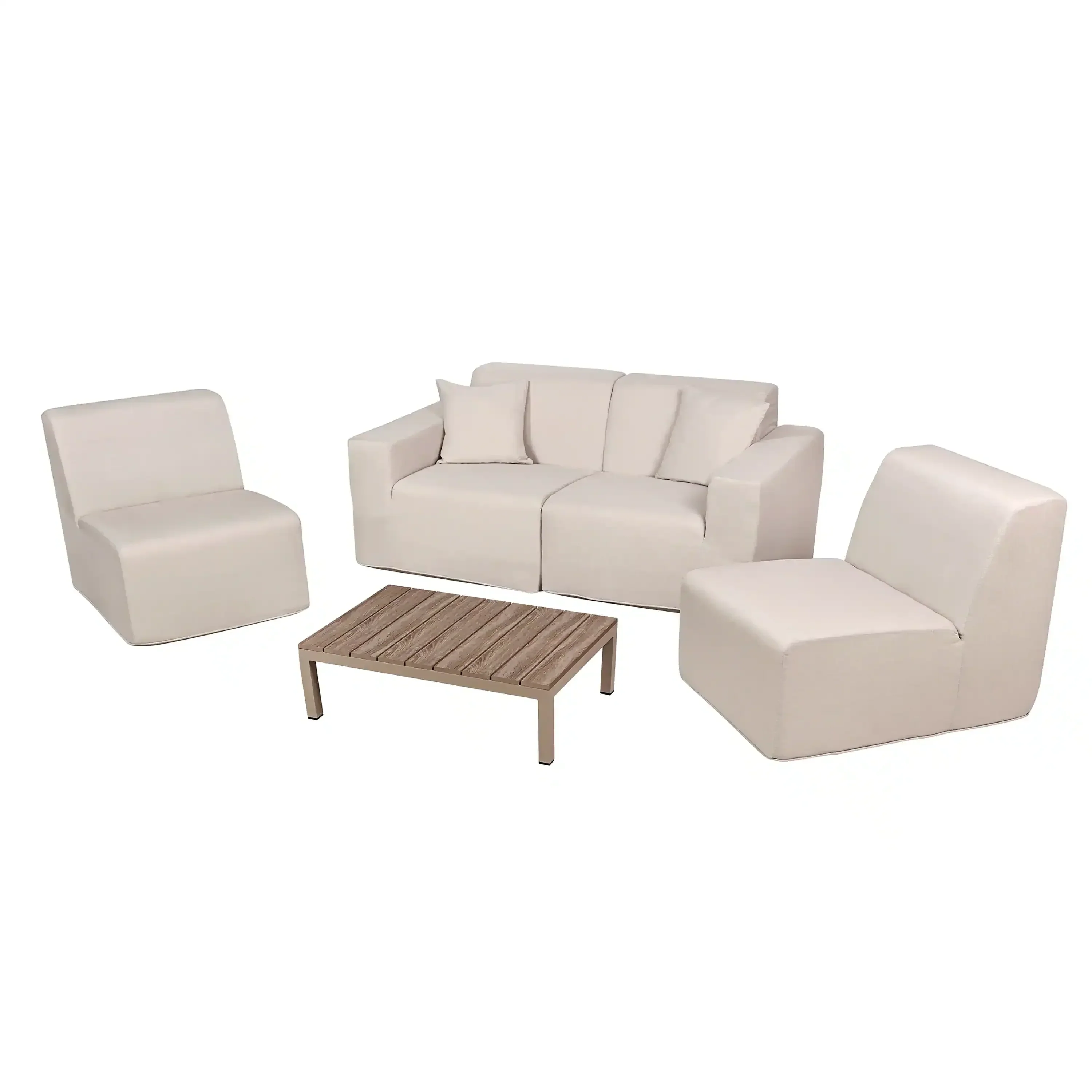 Deko Living 4 Piece Seating Beige Outdoor Compressed Foam Sectional Sofas and Ottoman Set (COP30217) - Image 5