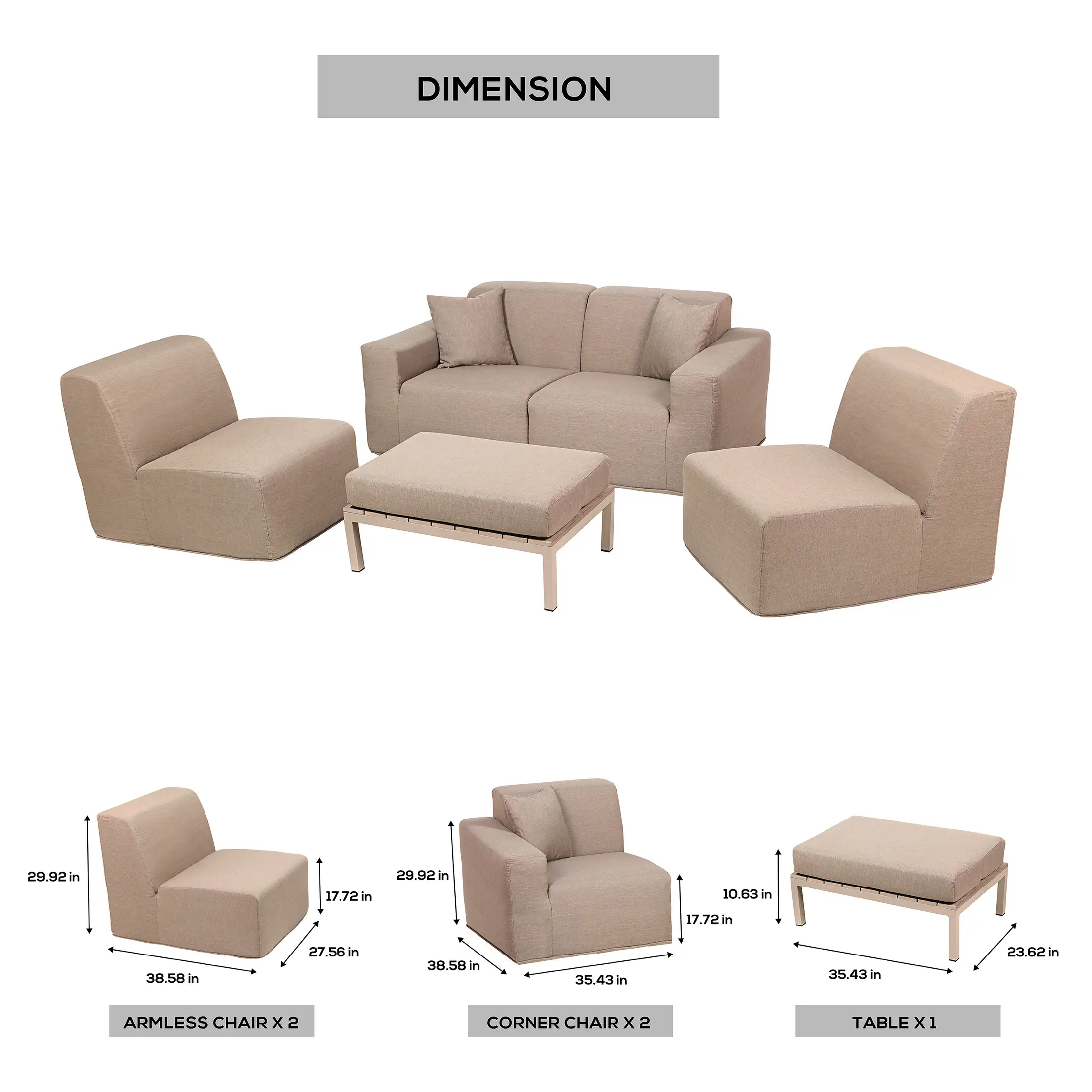 Deko Living 4 PieceSeating Brown Compressed Foam Sectional Sofa and Ottoman Set (CIF50117) - Image 11