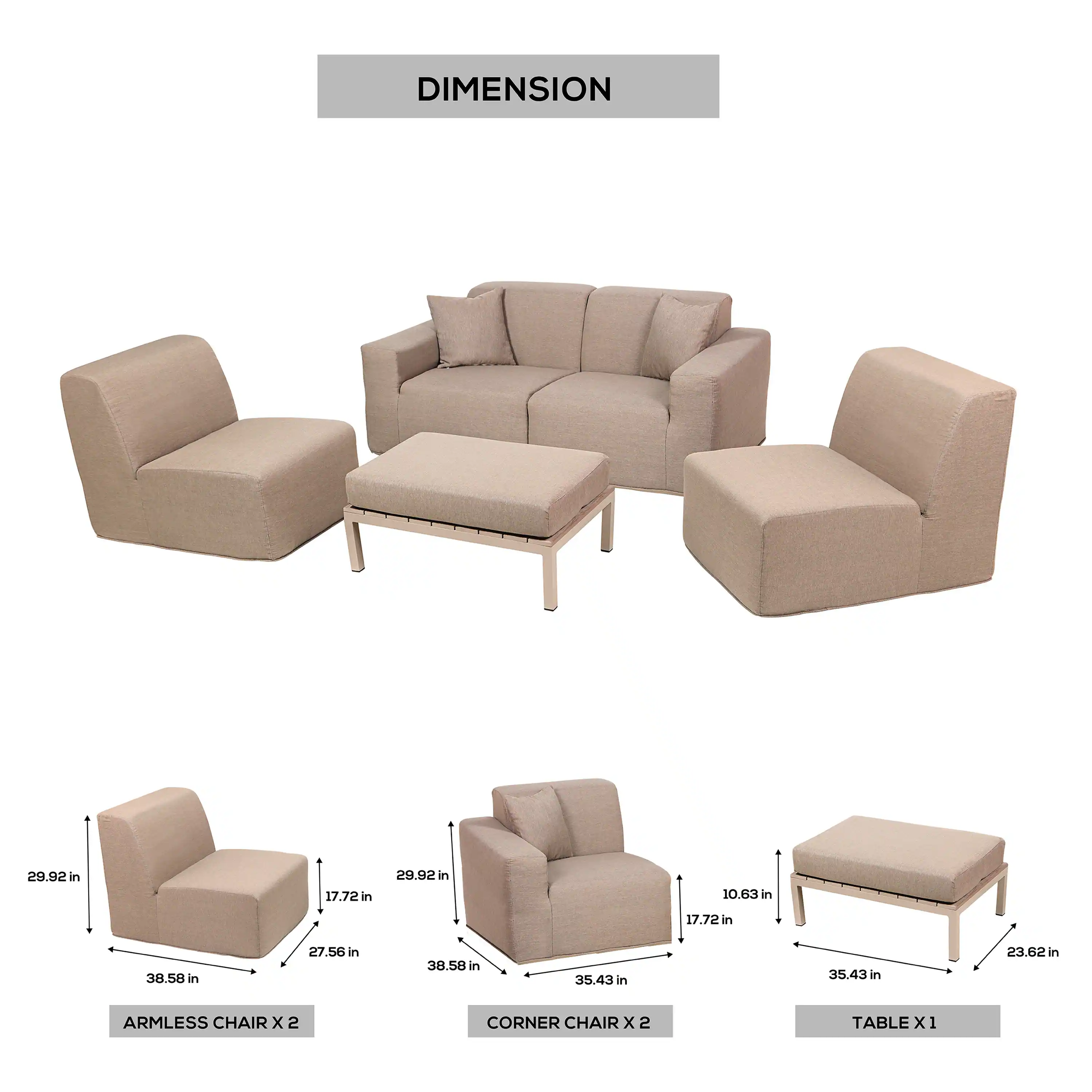 Deko Living 4 Piece Seating Brown Outdoor Compressed Foam Sectional Sofas and Ottoman Set (COP30117) - Image 16