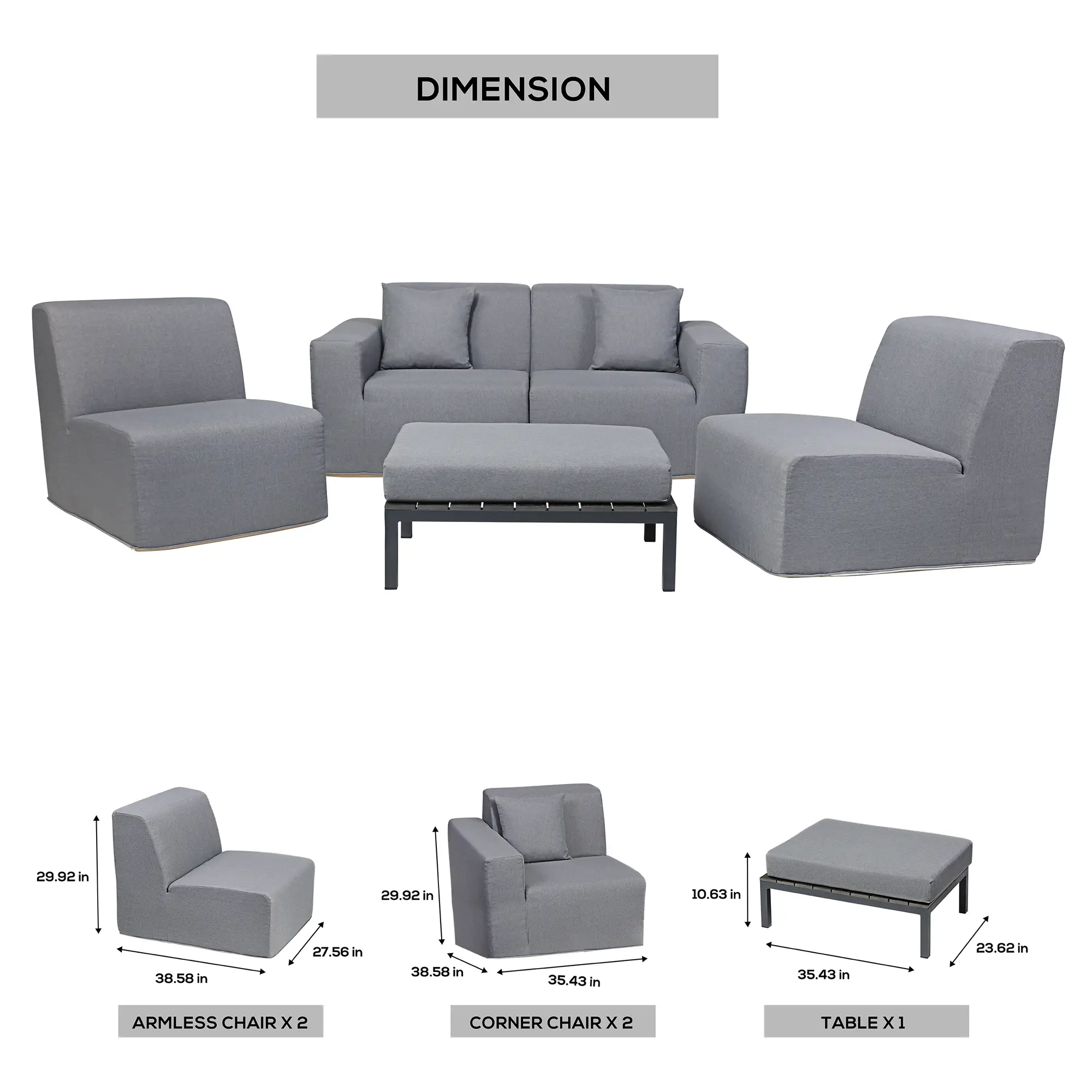 Deko Living 4 Piece Seating Gray Compressed Foam Sectional Sofa and Ottoman Set (CIF50017) - Image 14
