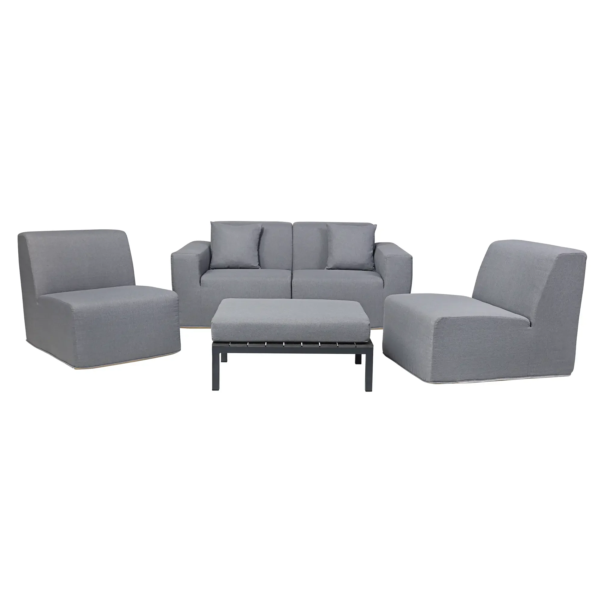 Deko Living 4 Piece Seating Gray Compressed Foam Sectional Sofa and Ottoman Set (CIF50017) - Image 2