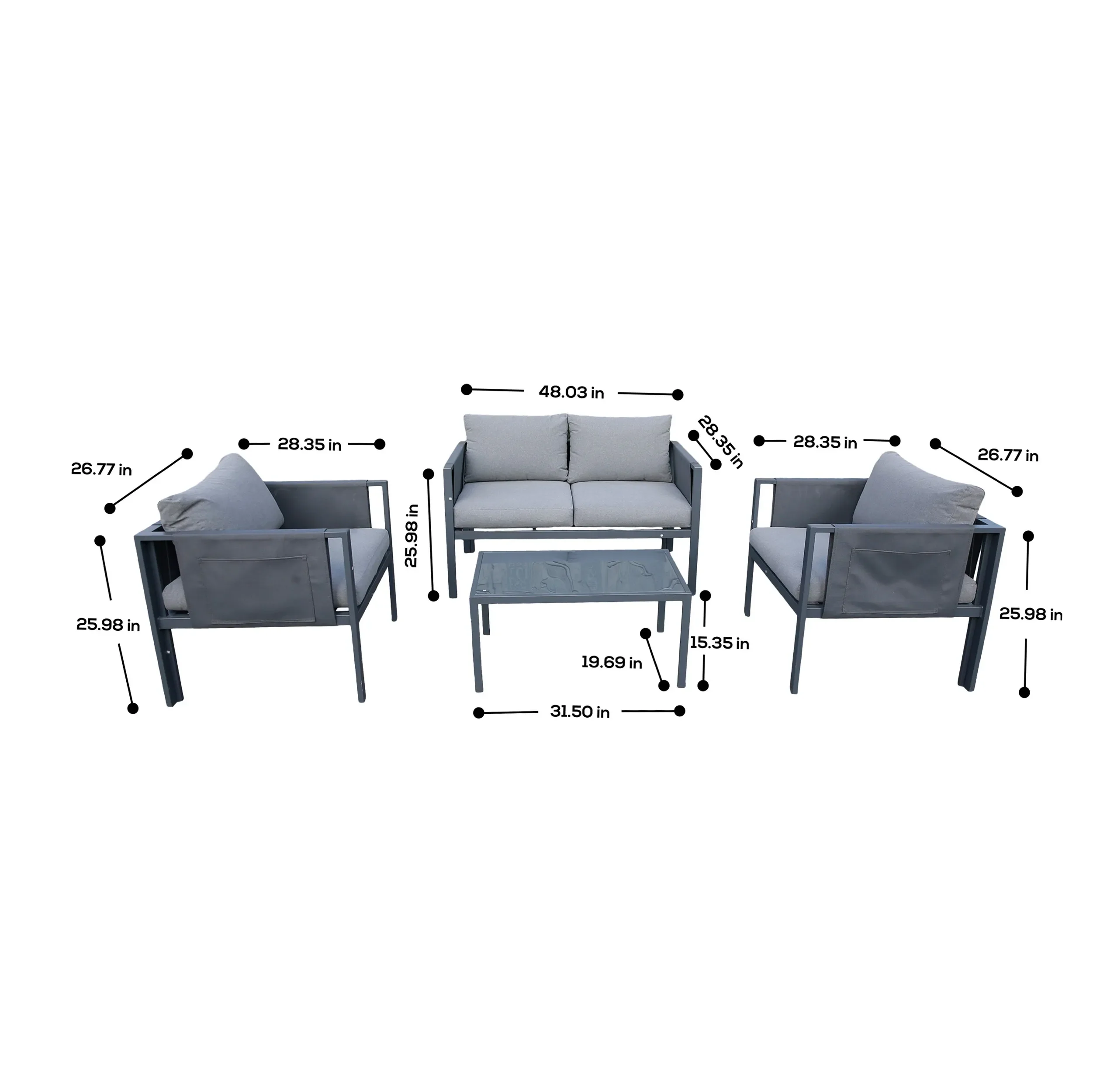 Deko Living 4 Piece Seating Outdoor Gray Sofa and Table Set (COP30014) - Image 5