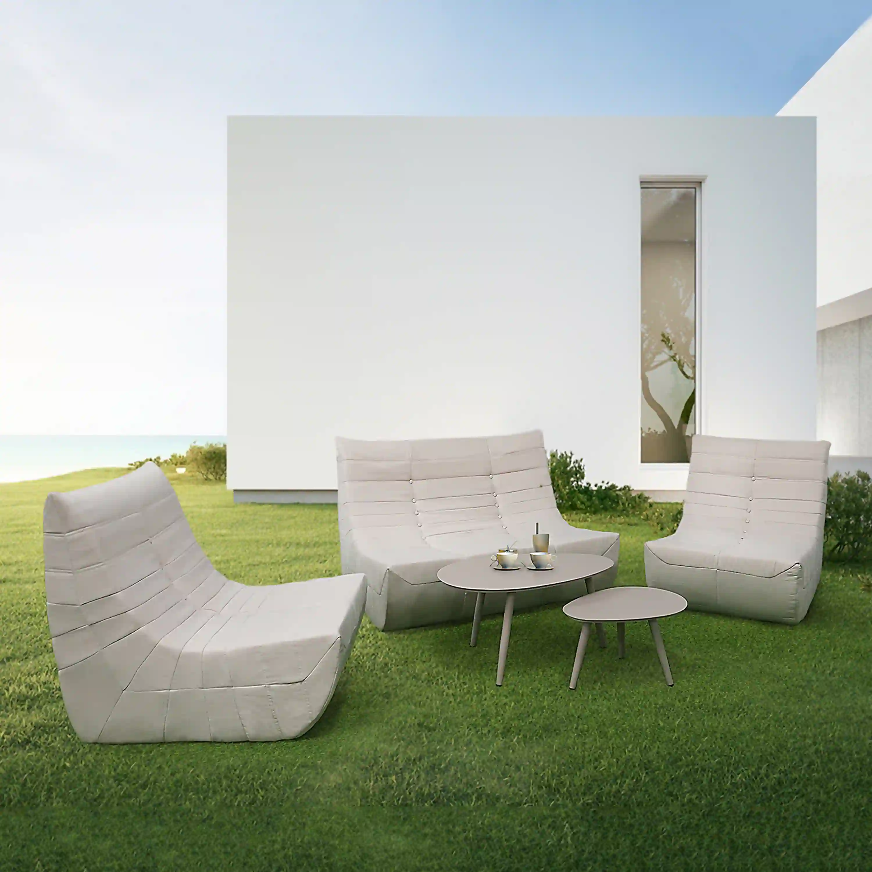 Deko Living 5 Piece Beige Outdoor Compressed Foam Loveseat Sofa Chairs and Table Set (COP30219) - Image 4