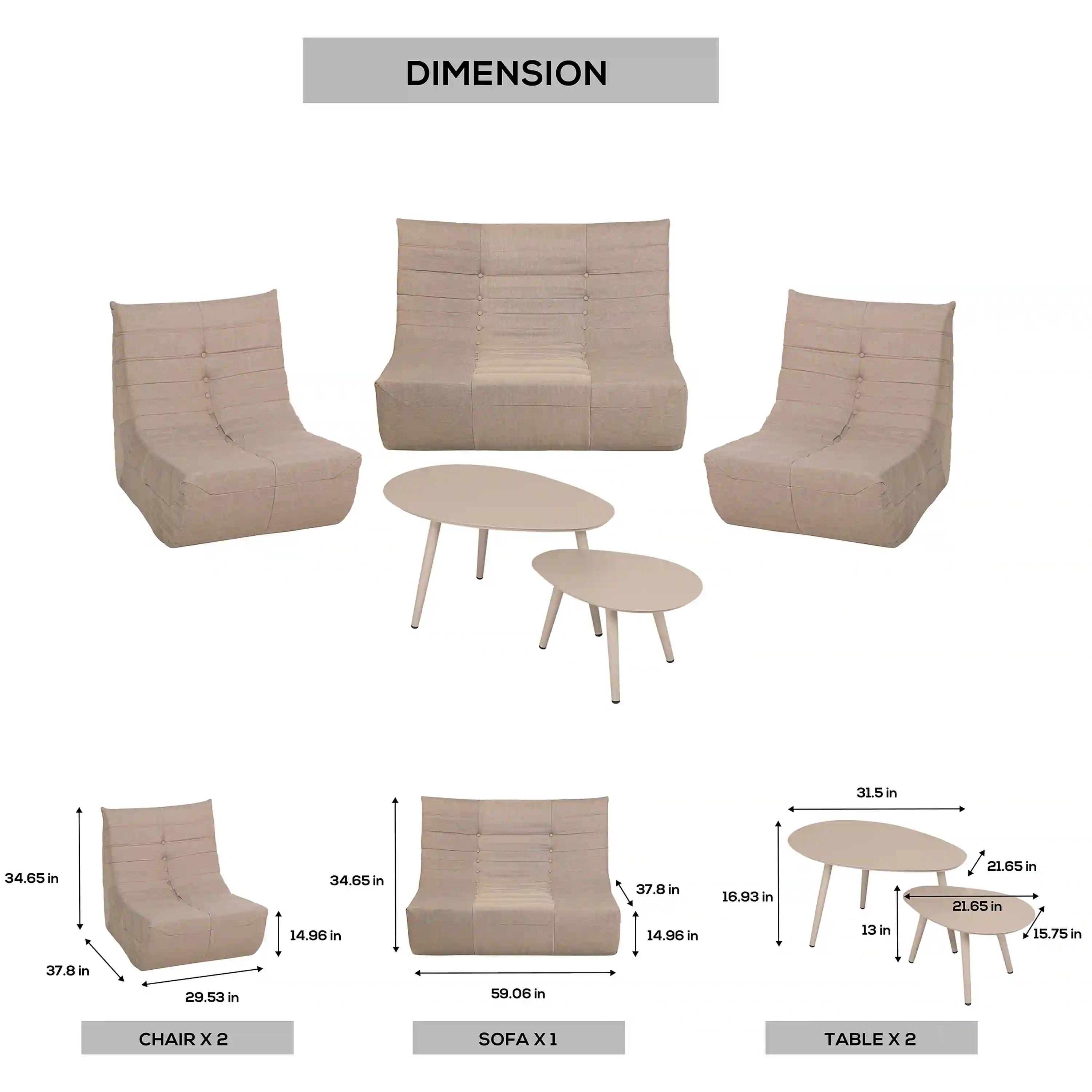 Deko Living 5 Piece Brown Outdoor Compressed Foam Loveseat Sofa Chairs and Table Set (COP30119) - Image 17