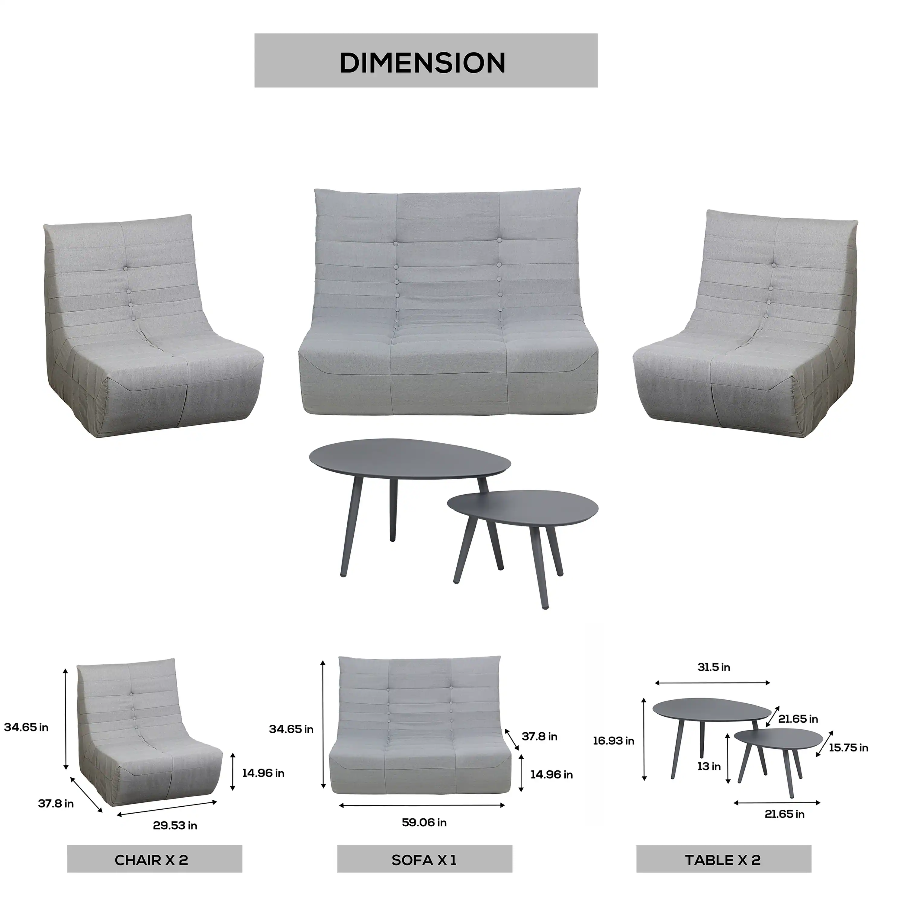 Deko Living 5 Piece Gray Outdoor Compressed Foam Loveseat Sofa Chairs and Table Set (COP30019) - Image 19