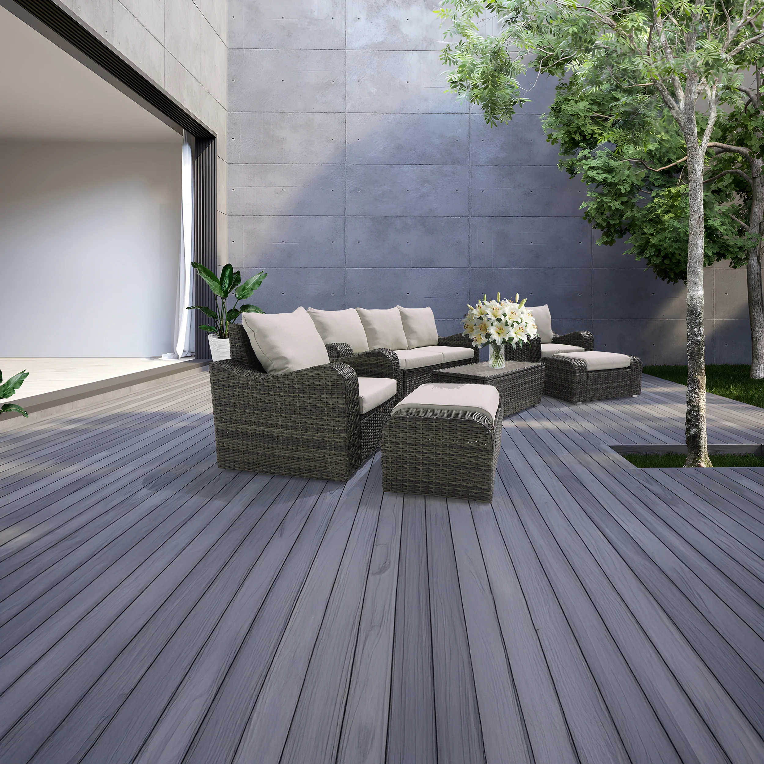 Deko Living 5 Piece Seating Brown Outdoor Wicker Sofa and Sofa Chair Set with Table (COP30012) - Image 2