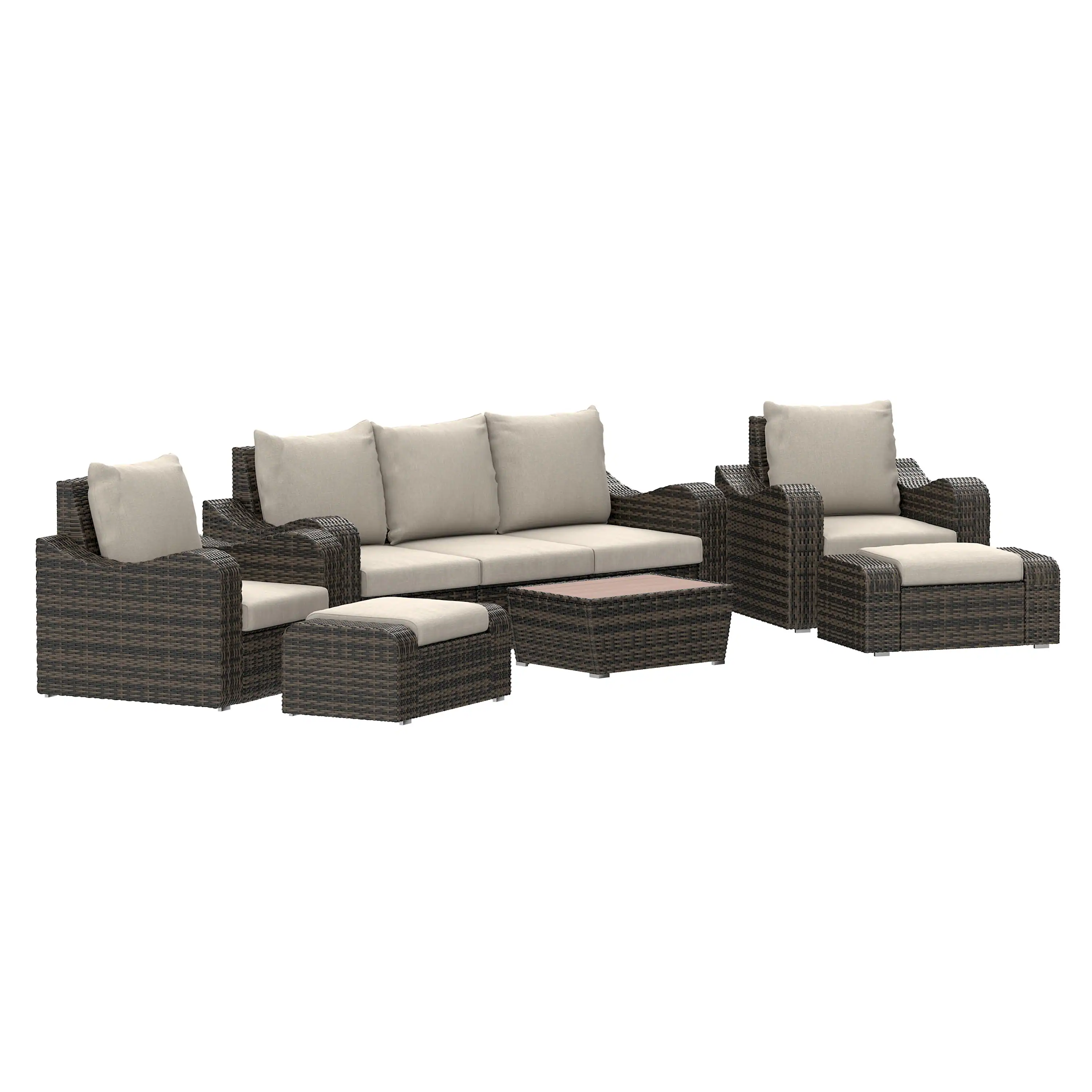 Deko Living 5 Piece Seating Brown Outdoor Wicker Sofa and Sofa Chair Set with Table (COP30012) - Image 4