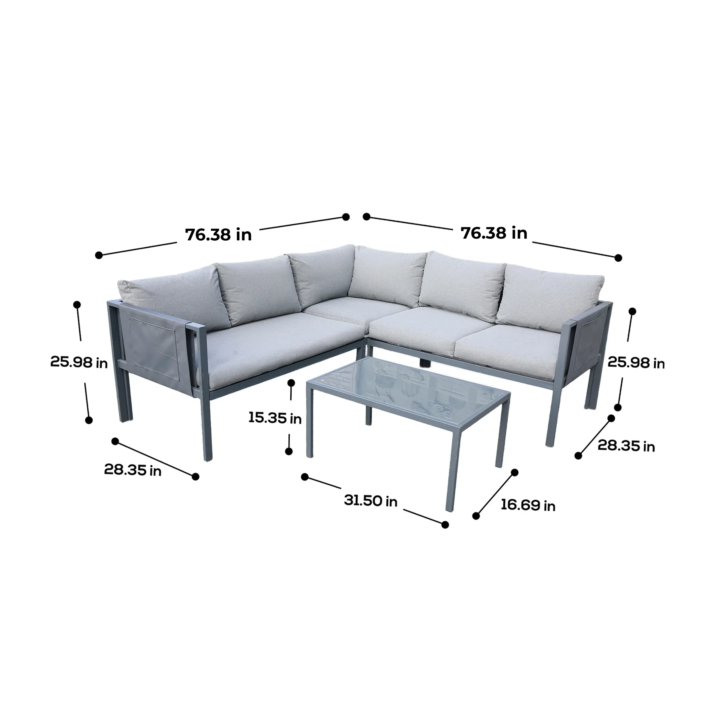 Deko Living 5 Piece Seating Outdoor Gray Sofa and Table Set (COP30016) - Image 7