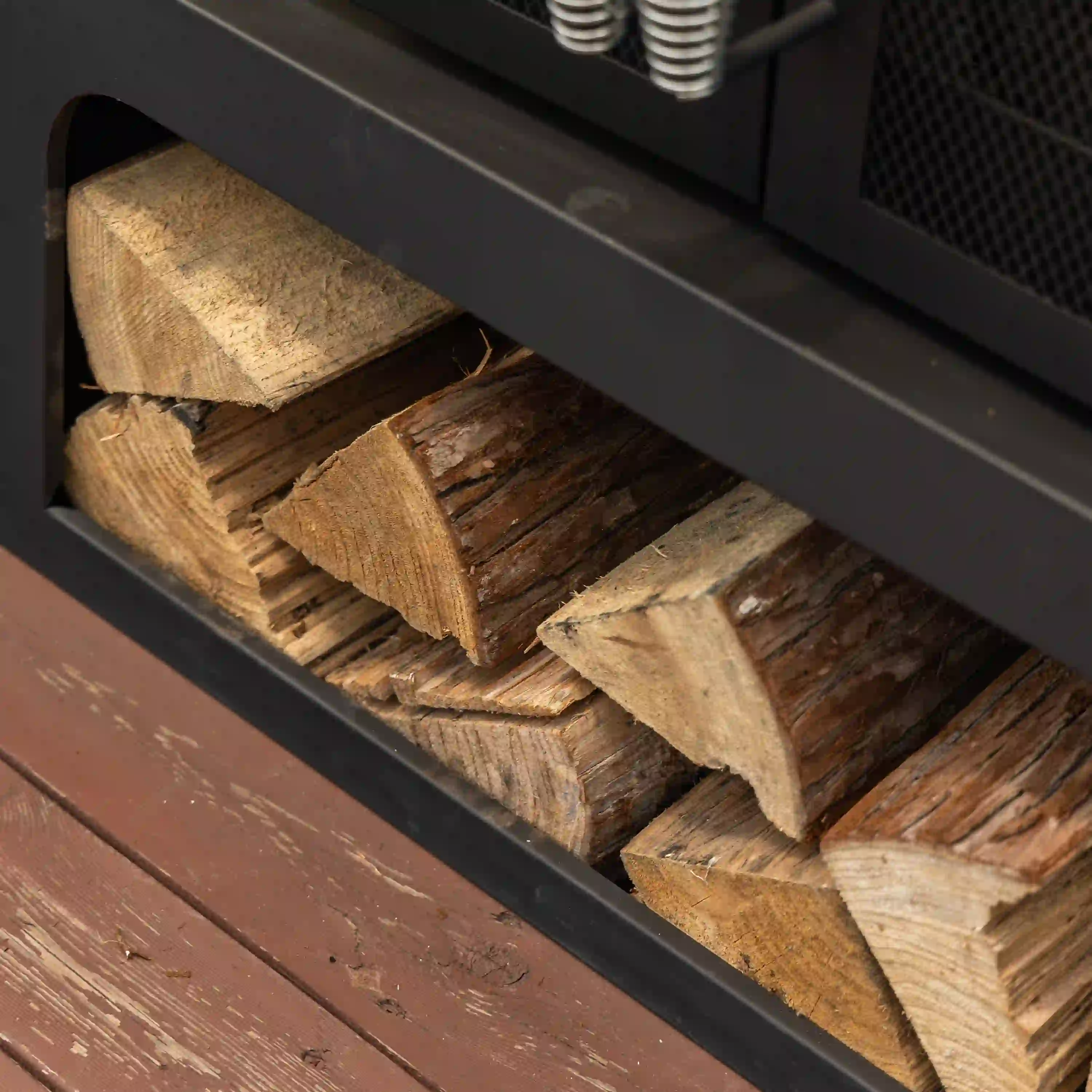 Deko Living 70-Inch Rectangular Outdoor Steel Woodburning Fireplace with Log Storage Compartment & Side Tables (COB10513) - Image 10
