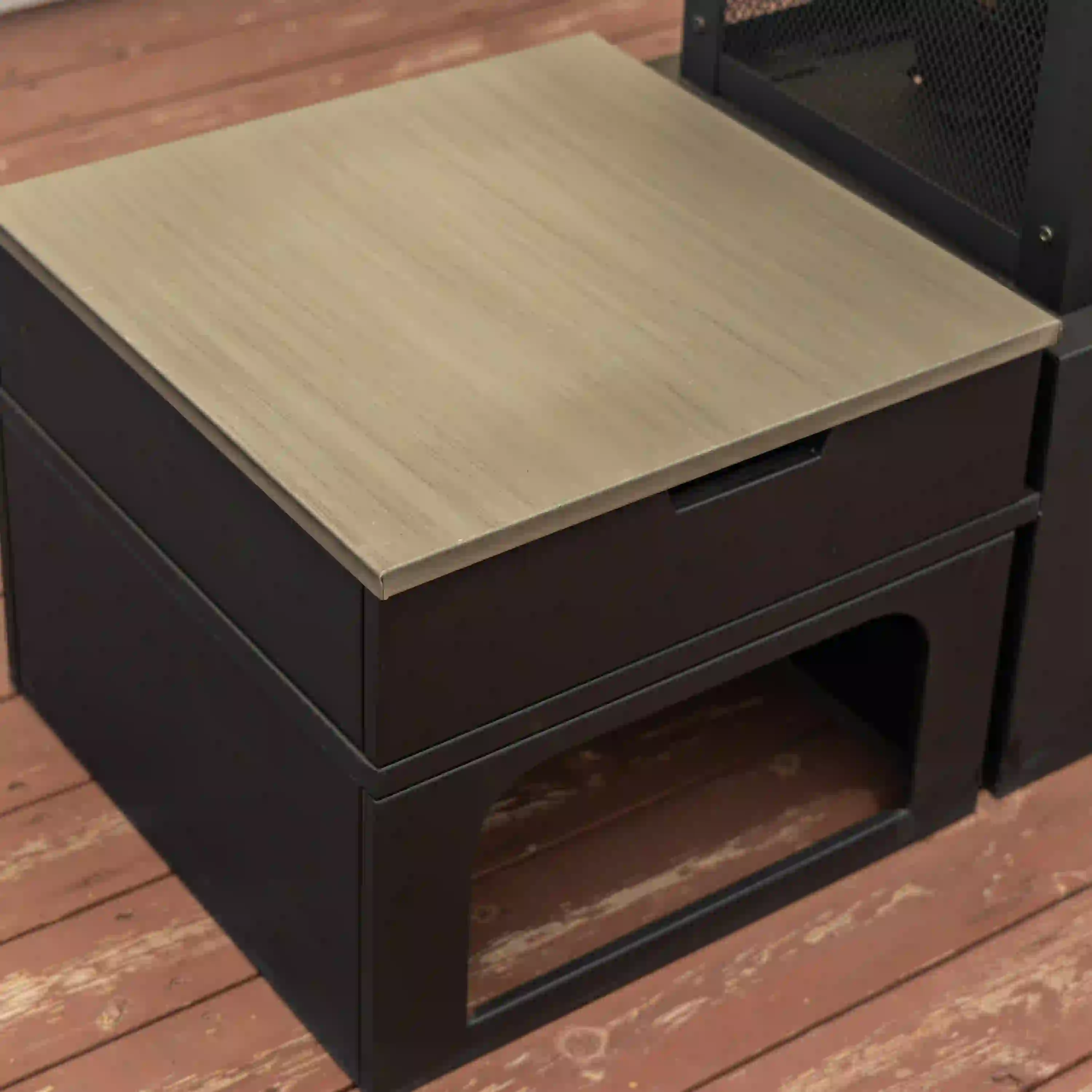 Deko Living 70-Inch Rectangular Outdoor Steel Woodburning Fireplace with Log Storage Compartment & Side Tables (COB10513) - Image 11
