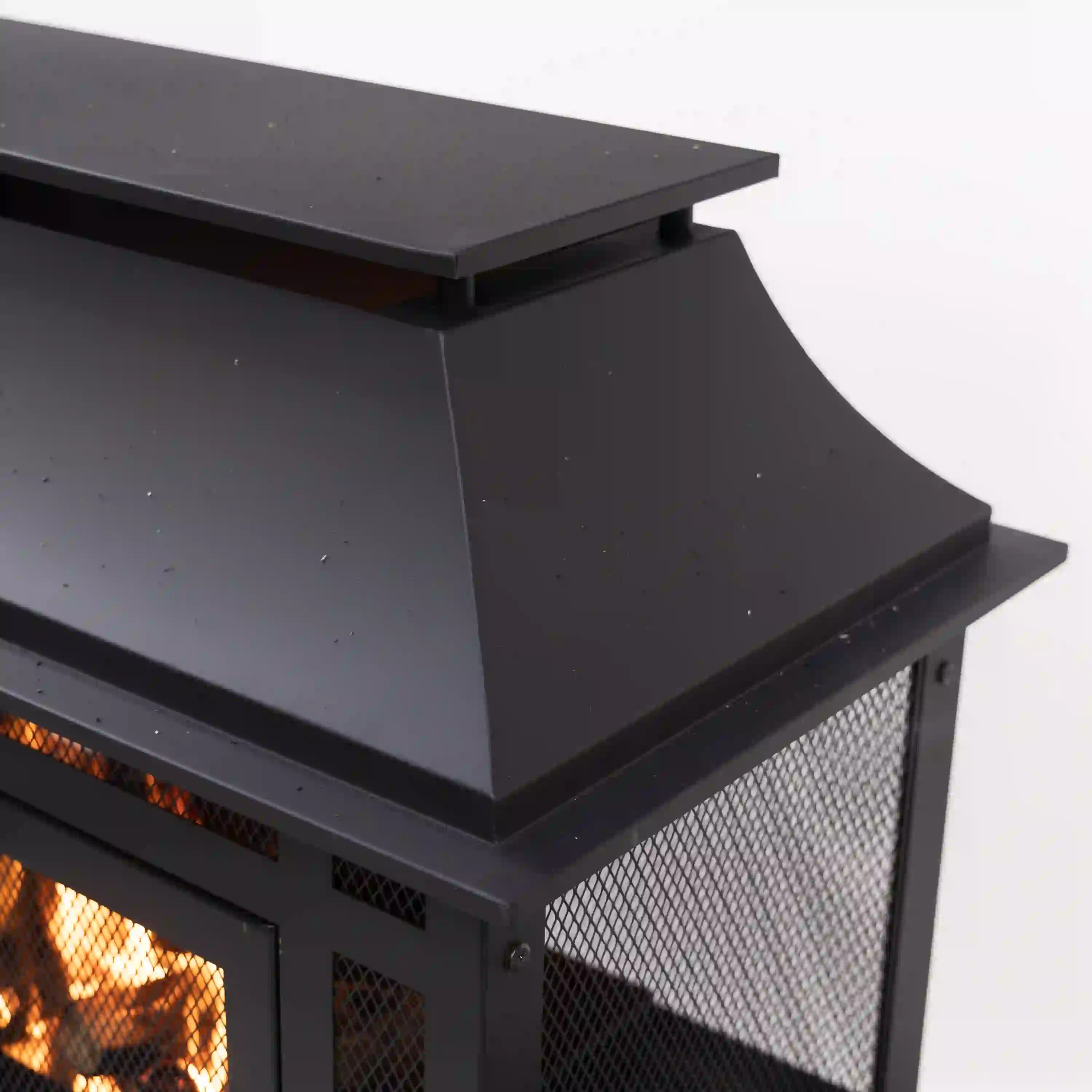 Deko Living 70-Inch Rectangular Outdoor Steel Woodburning Fireplace with Log Storage Compartment & Side Tables (COB10513) - Image 9