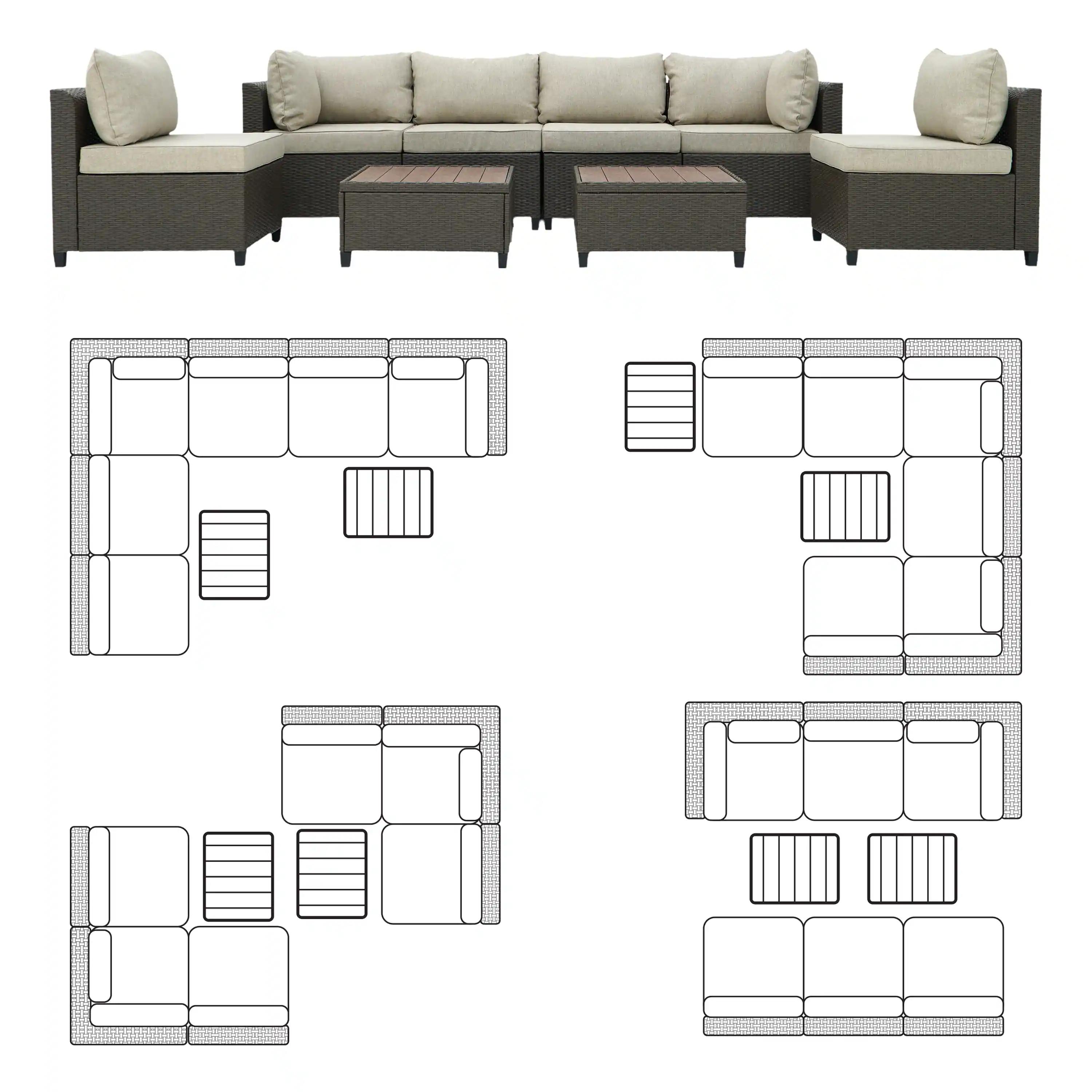 Deko Living 8 Piece Brown Outdoor Sectional Wicker Sofa Chairs and Tables  with Interchangable Beige and Red Cushion Covers (COP30011) - Image 13
