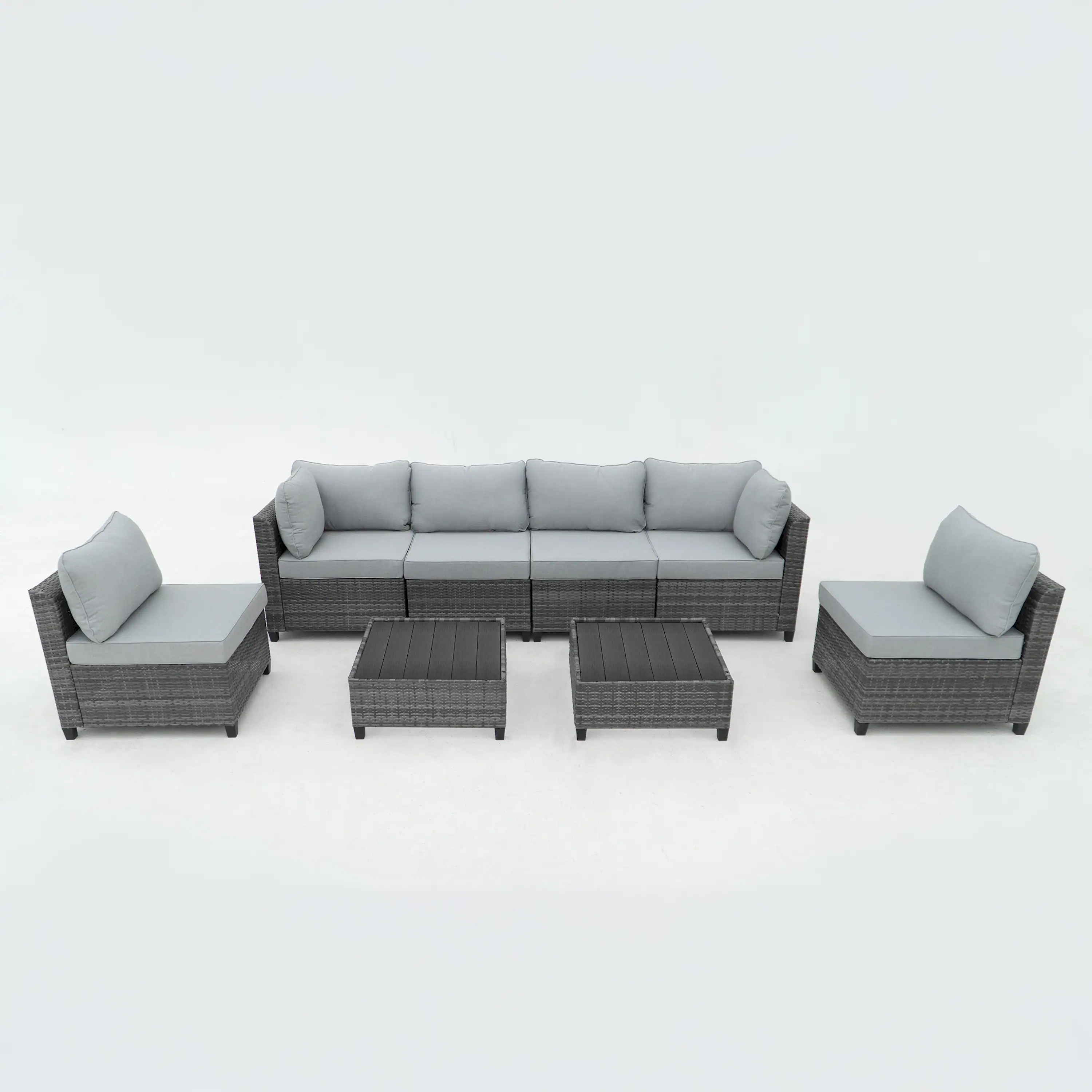 Deko Living 8 Piece Gray Outdoor Sectional Wicker Sofa Chairs and Tables  with Interchangeable Blue and Gray Cushion Covers (COP30111) - Image 4