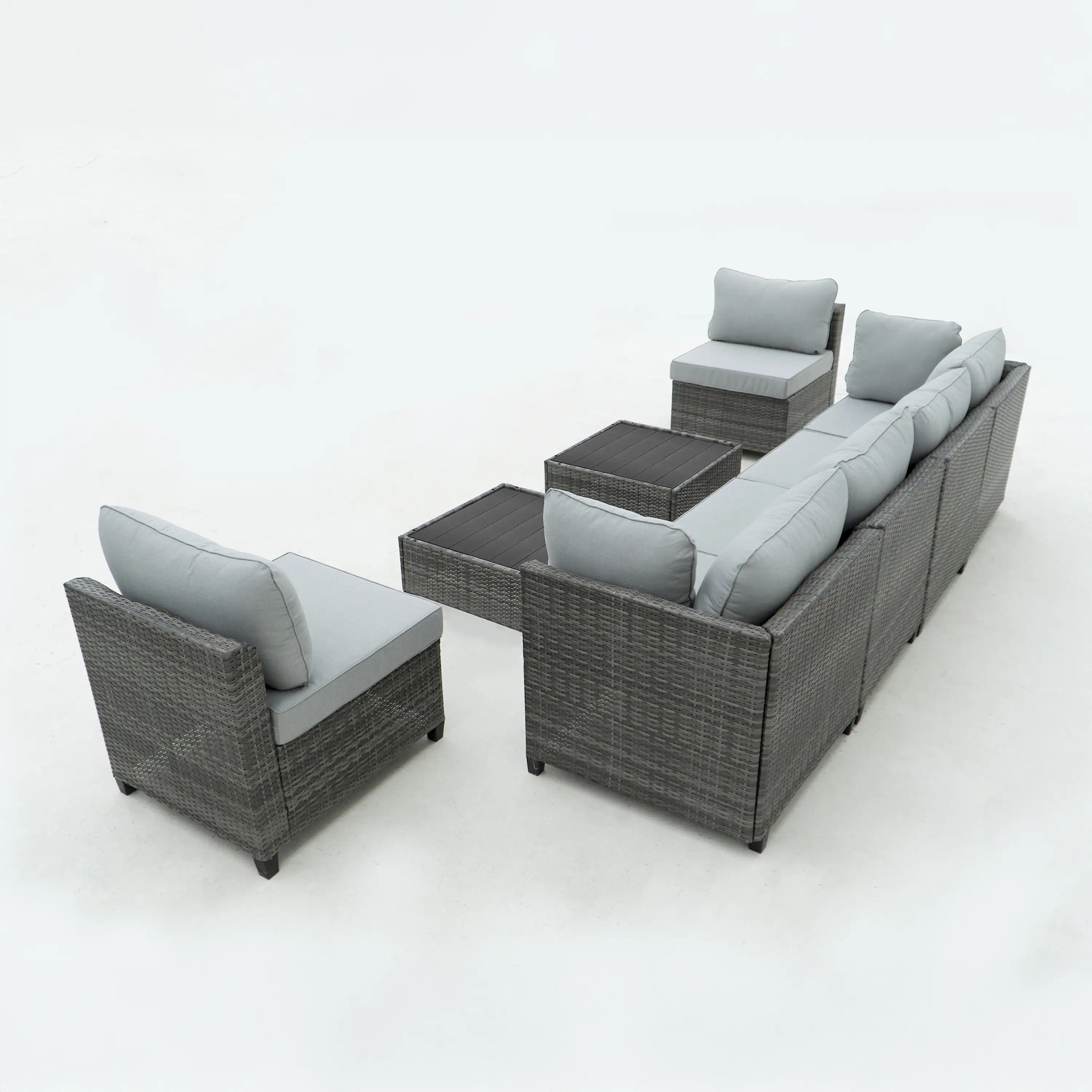 Deko Living 8 Piece Gray Outdoor Sectional Wicker Sofa Chairs and Tables  with Interchangeable Blue and Gray Cushion Covers (COP30111) - Image 5