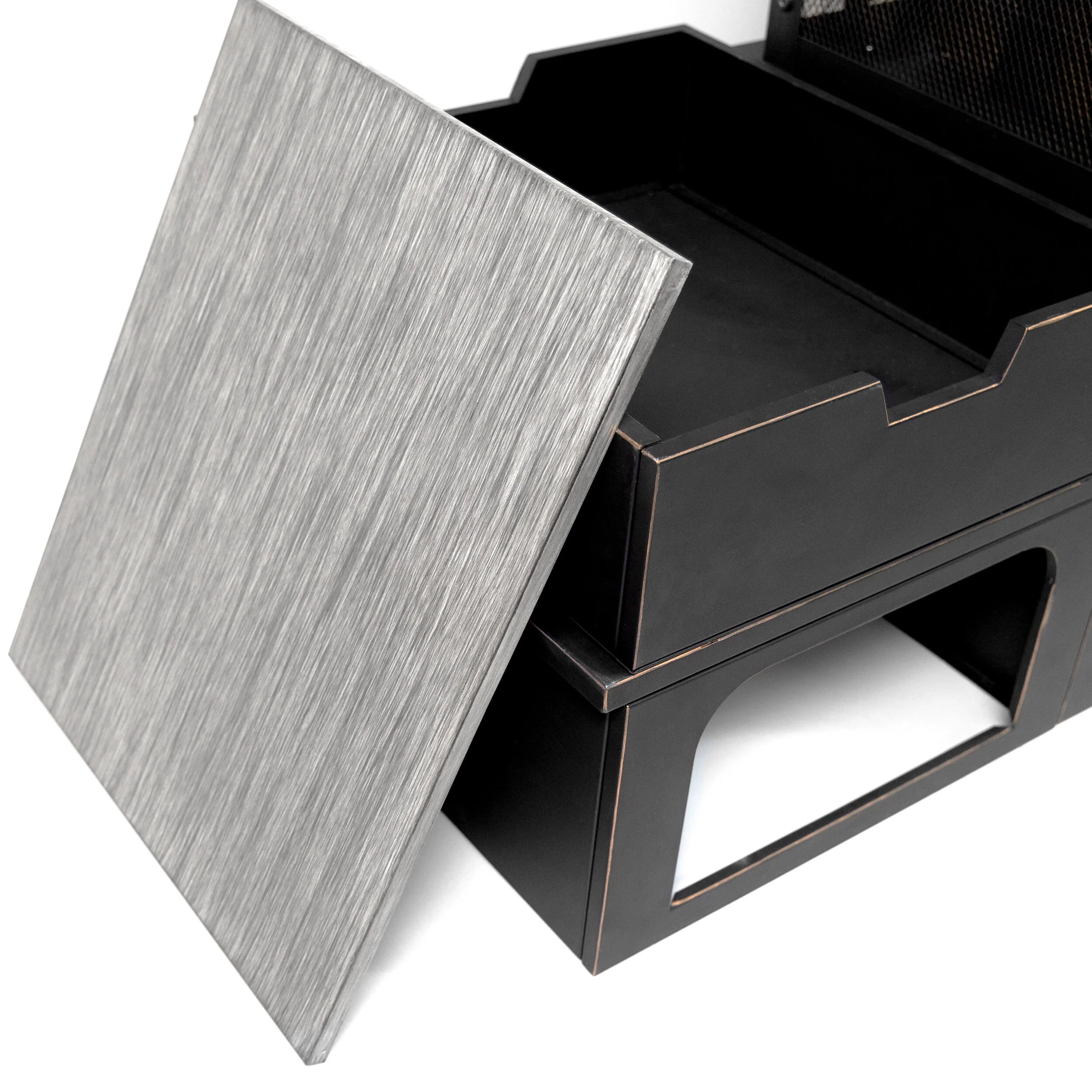 Deko Living Rimasco 80-Inch Metal Wood Burner Fireplace with Side Storage Tables (COB10504) - Image 7