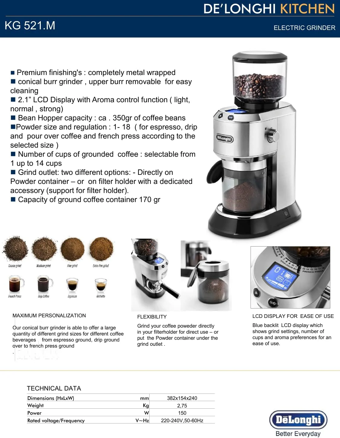 De'Longhi Dedica Coffee Grinder (KG521M) - Image 11