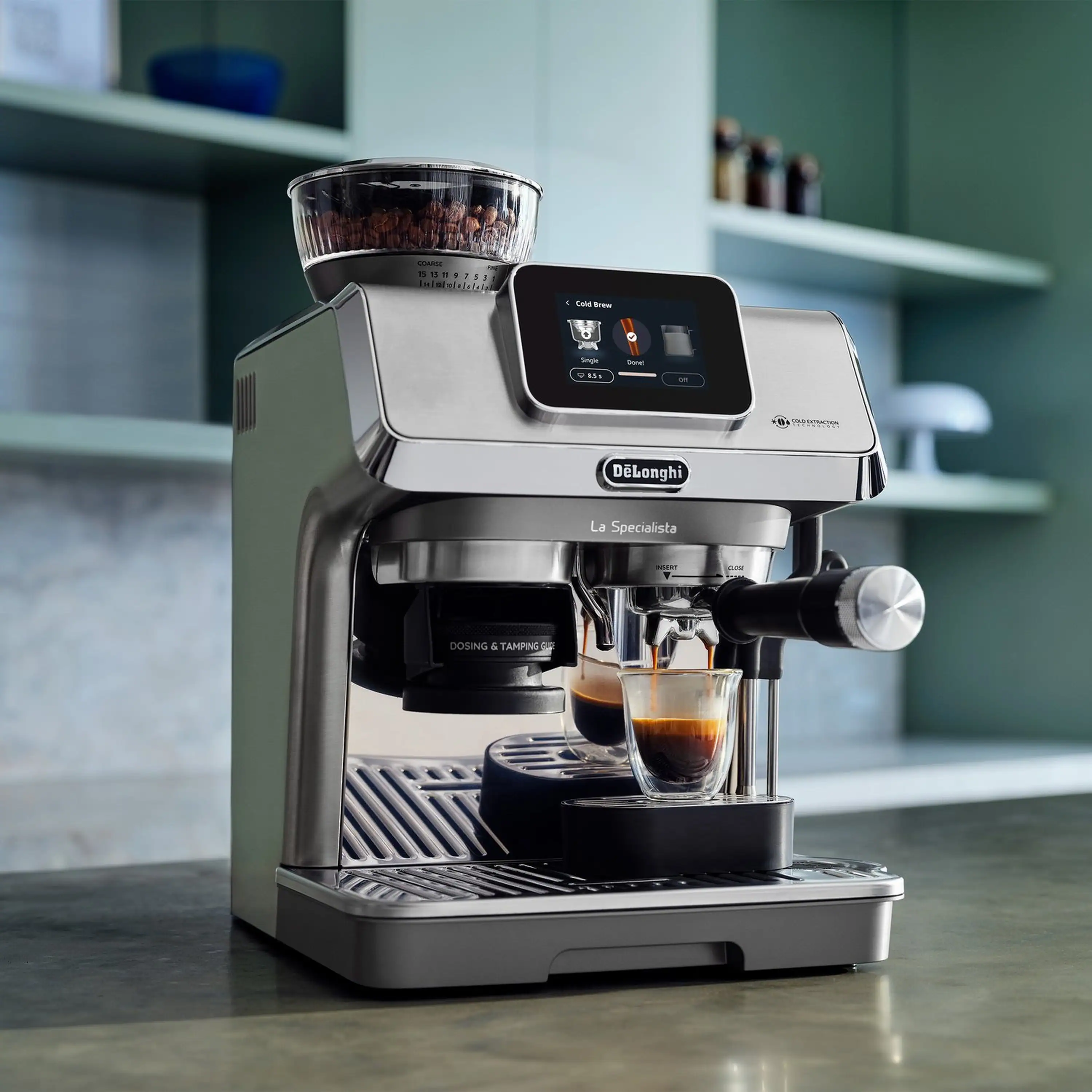 De'Longhi Dedica La Specialista Touch Espresso Machine with Cold Brew. Latte Art in Green (EC9455M) - Image 2
