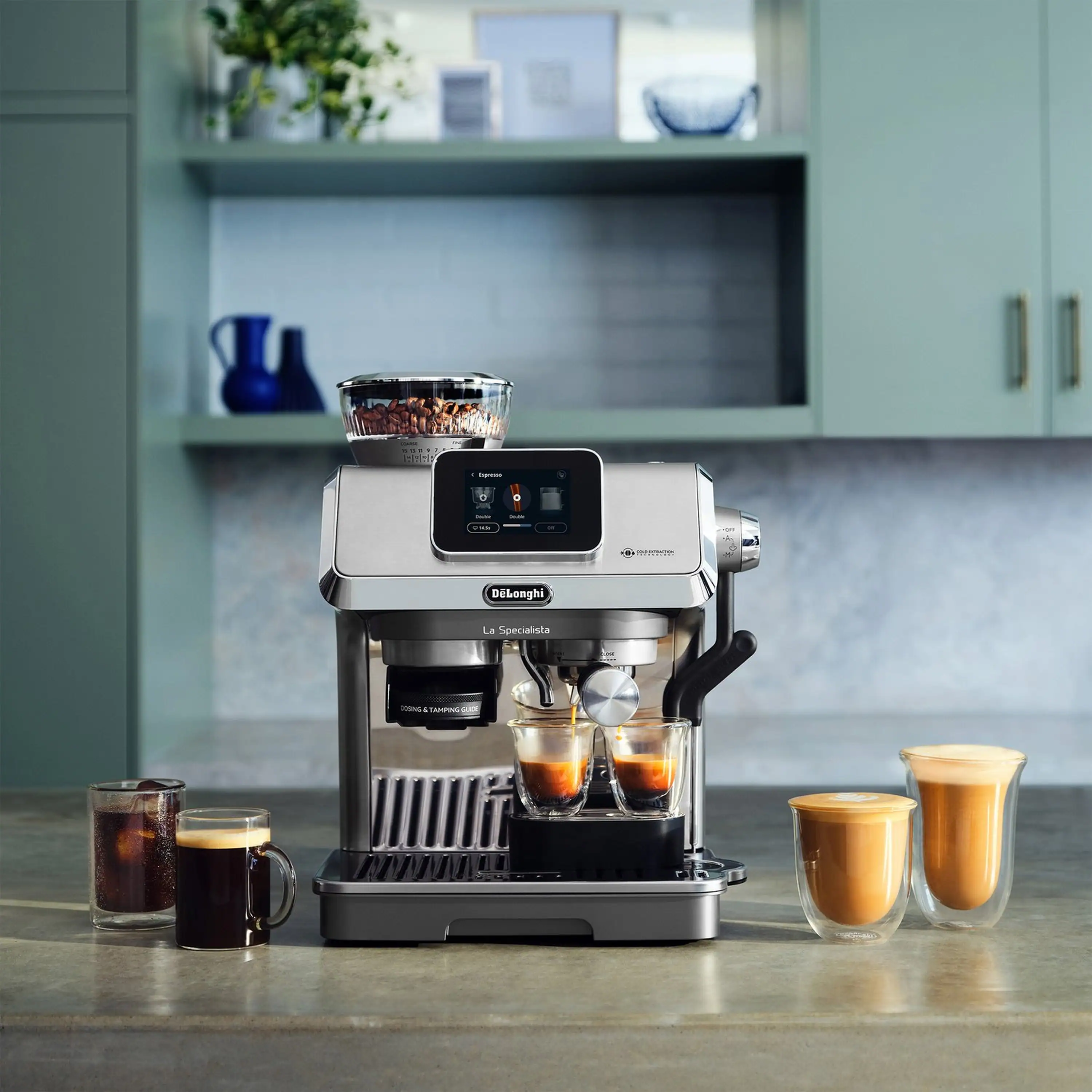 De'Longhi Dedica La Specialista Touch Espresso Machine with Cold Brew. Latte Art in Green (EC9455M) - Image 4