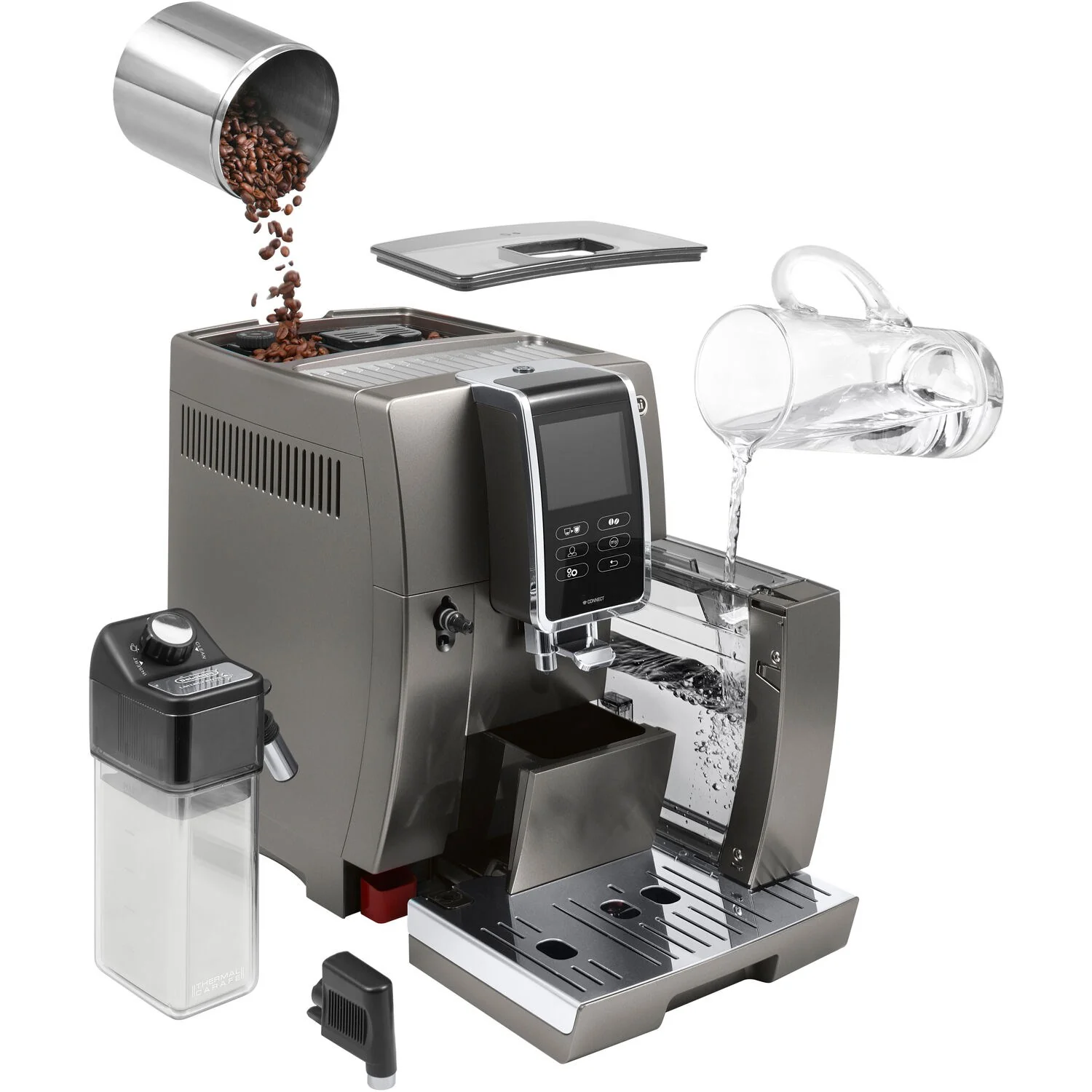 De'Longhi Dinamica Plus, Smart Coffee and Espresso Super Automatic Machine with Coffee Link Connectivity App and Automatic Milk Frother in Titanium (ECAM37095TI) - Image 10