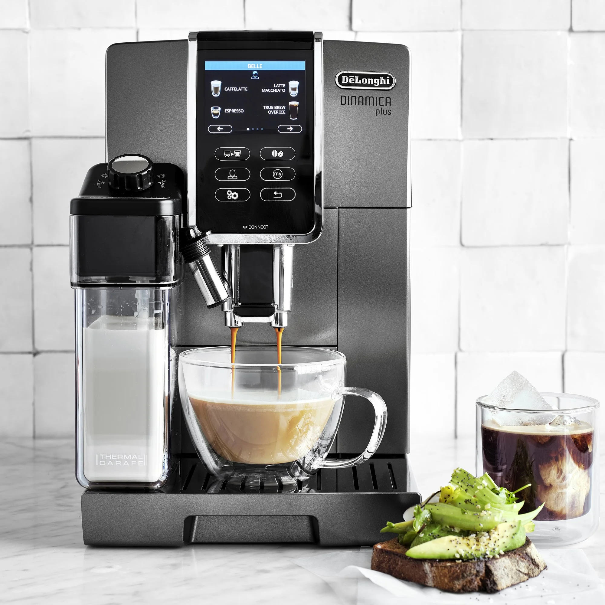 De'Longhi Dinamica Plus, Smart Coffee and Espresso Super Automatic Machine with Coffee Link Connectivity App and Automatic Milk Frother in Titanium (ECAM37095TI) - Image 3