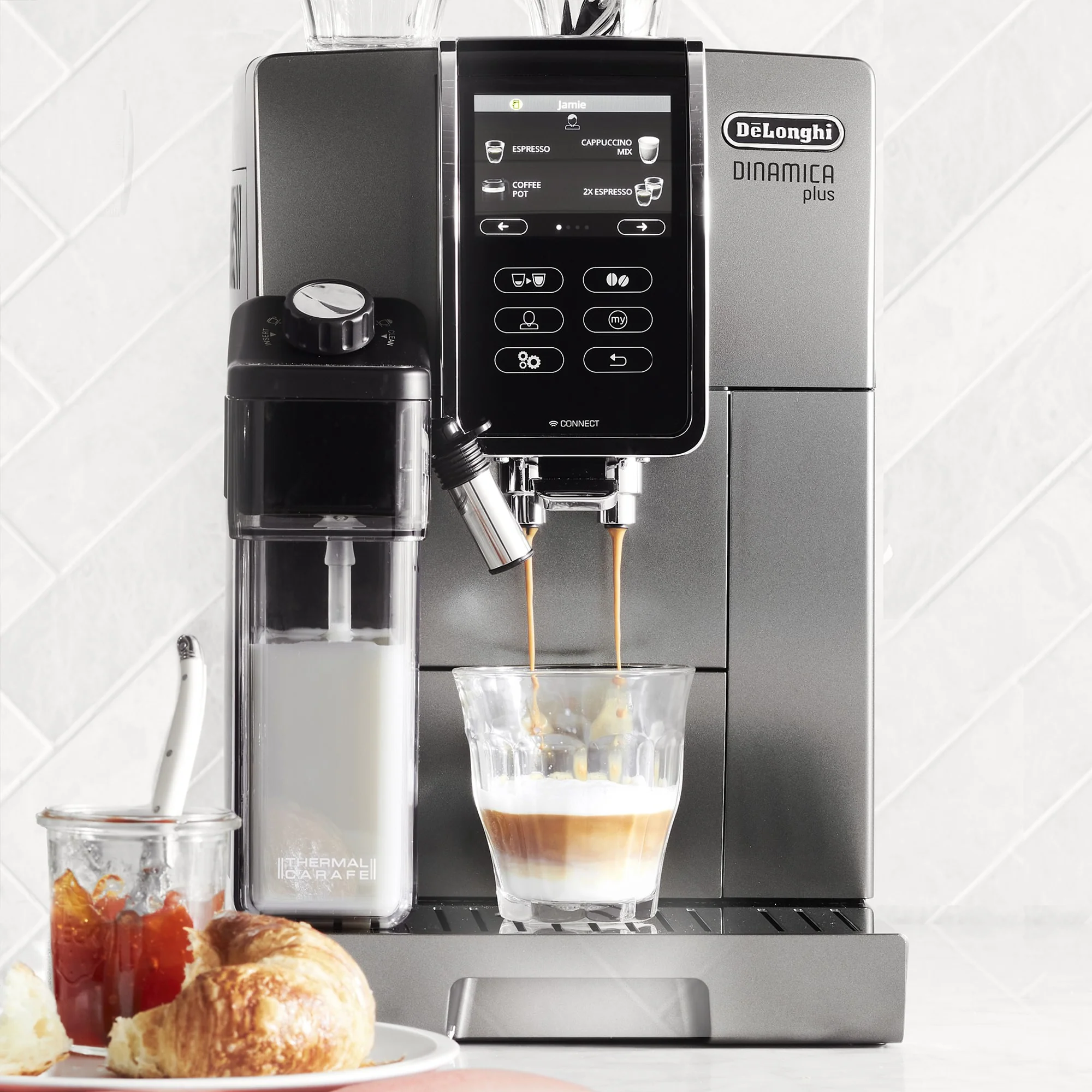 De'Longhi Dinamica Plus, Smart Coffee and Espresso Super Automatic Machine with Coffee Link Connectivity App and Automatic Milk Frother in Titanium (ECAM37095TI) - Image 4