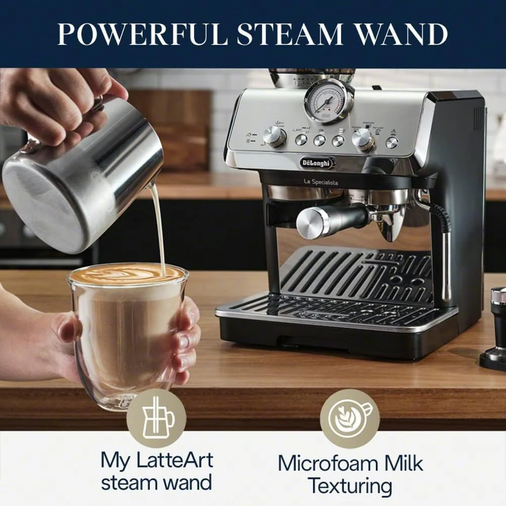 De'Longhi La Specialista Arte 19 Bar Pump Espresso Machine in Silver and Black (EC9155MB) - Image 14