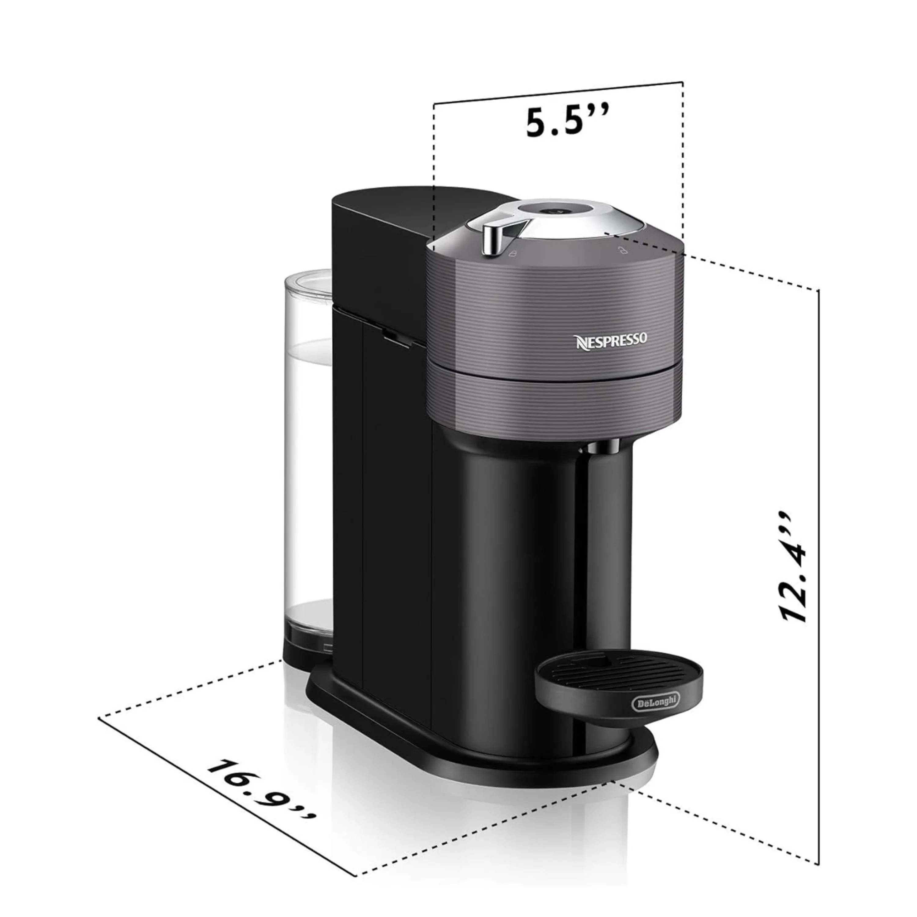 De'Longhi Nespresso Vertuo Next Premium Coffee and Espresso Maker Plus Aeroccino3 Milk Frother in Black and Gray (ENV120GYAE) - Image 11