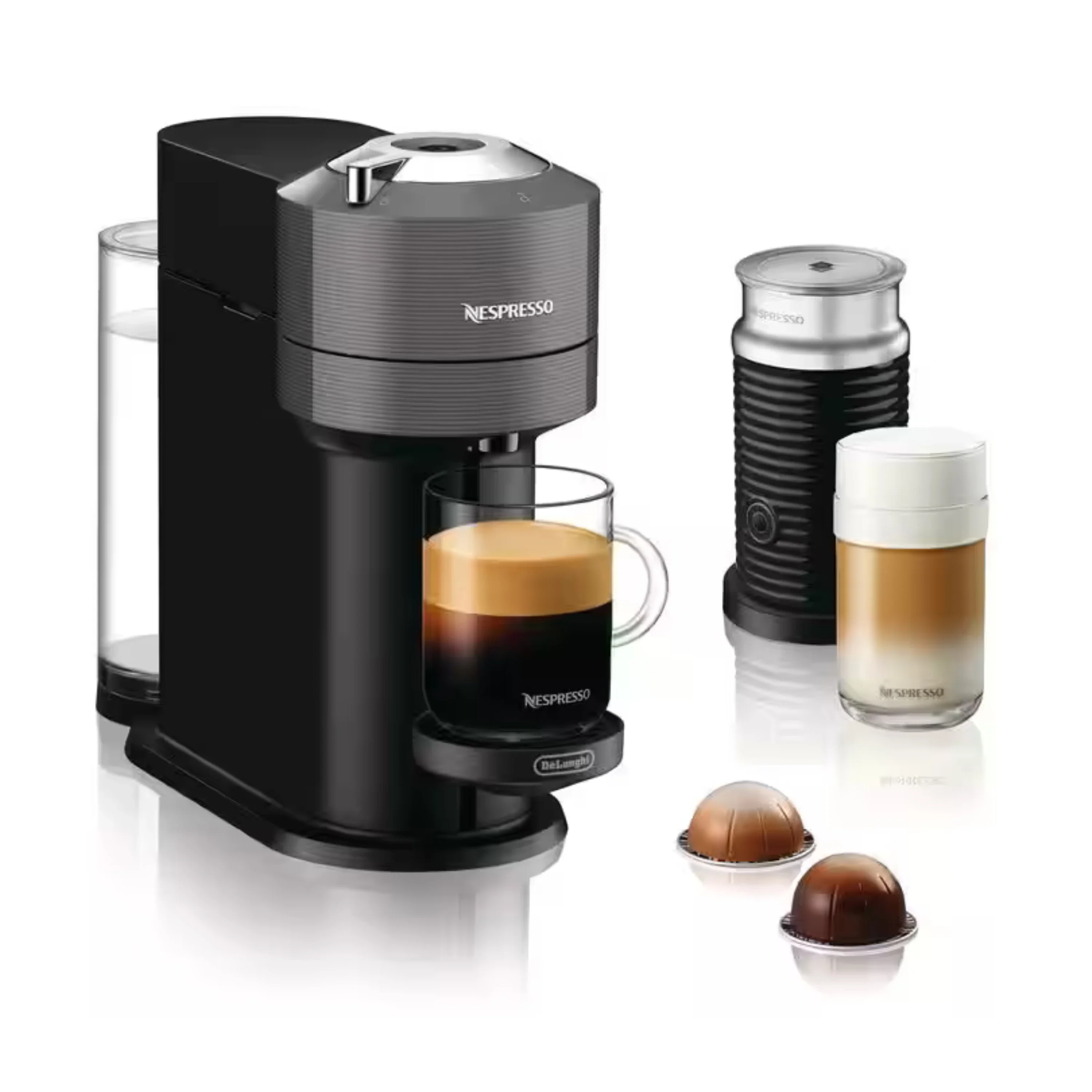 De'Longhi Nespresso Vertuo Next Premium Coffee and Espresso Maker Plus Aeroccino3 Milk Frother in Black and Gray (ENV120GYAE) - Image 2