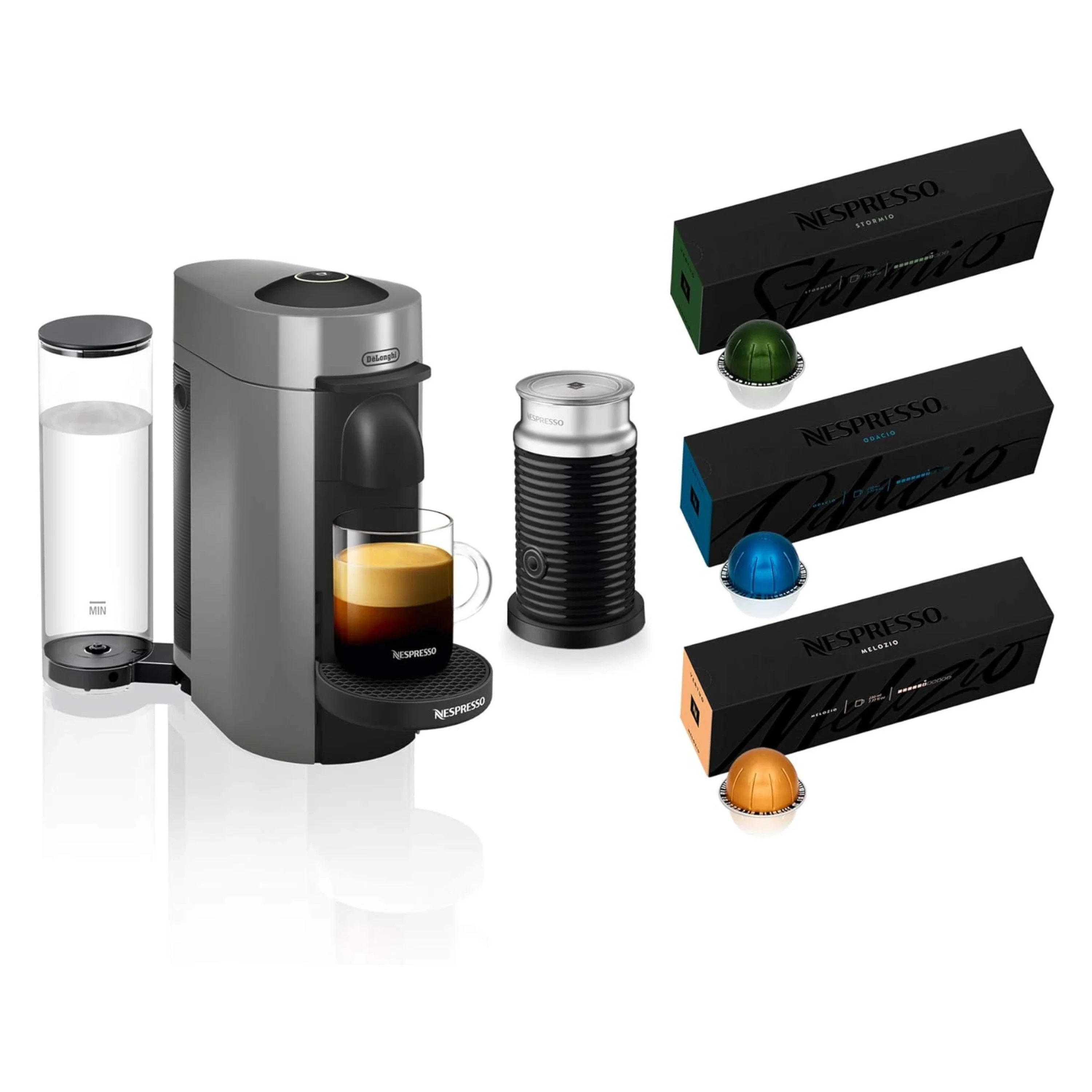 De'Longhi Nespresso VertuoPlus Coffee & Espresso Single-Serve Machine and Aeroccino Milk Frother in Black and Gray (ENV150GYAE) - Image 2