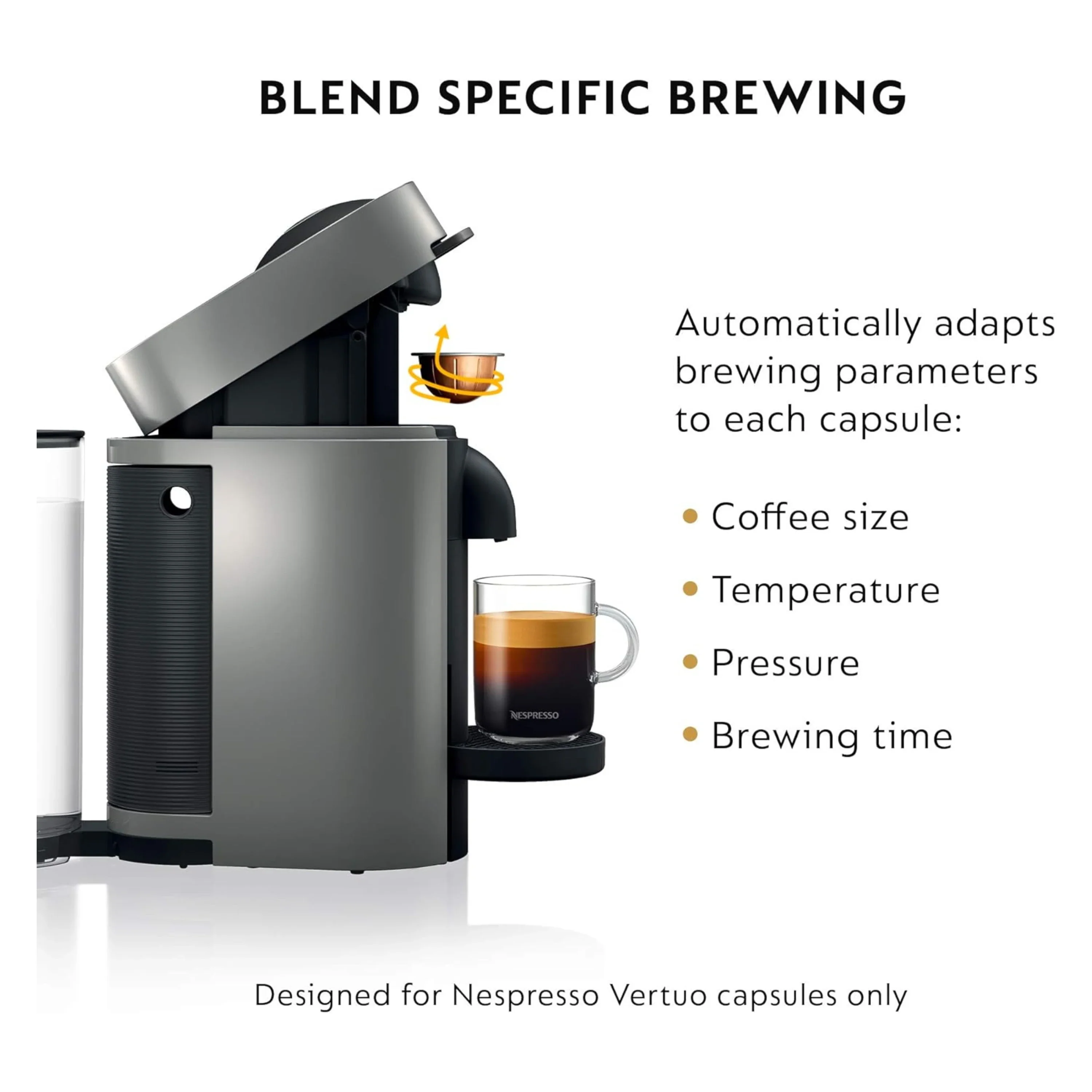 De'Longhi Nespresso VertuoPlus Coffee & Espresso Single-Serve Machine and Aeroccino Milk Frother in Black and Gray (ENV150GYAE) - Image 5