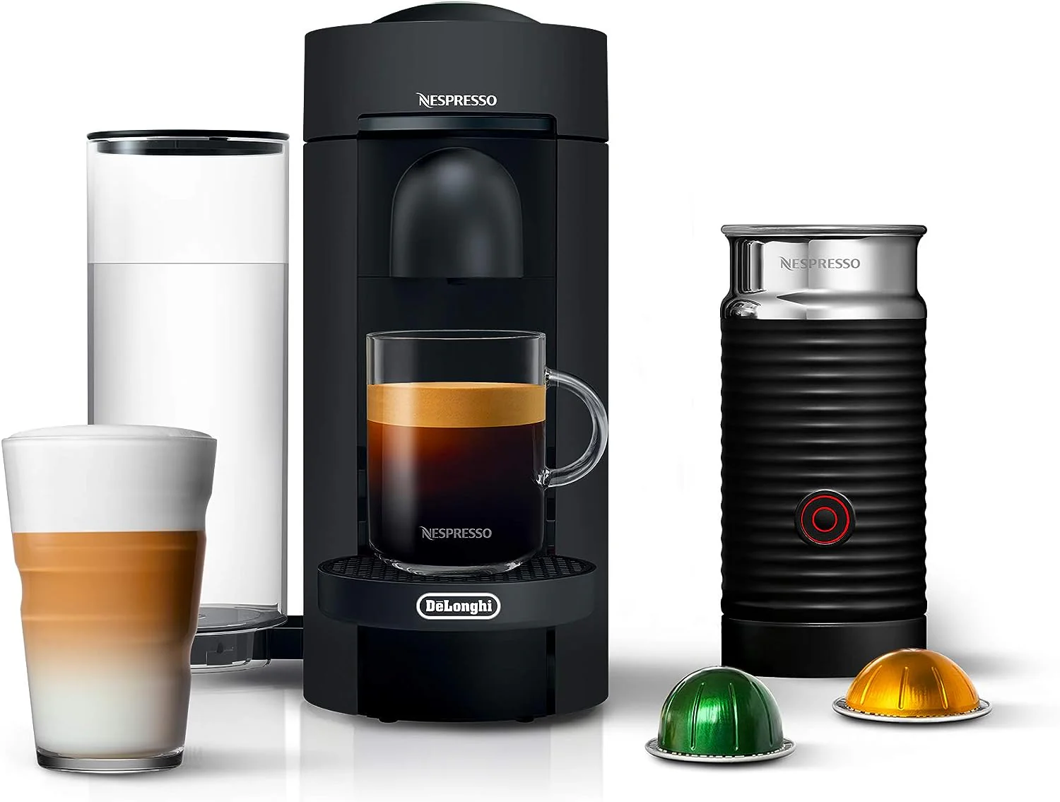 De'Longhi Nespresso VertuoPlus Coffee & Espresso Single-Serve Machine and Aeroccino Milk Frother in Black (ENV150BMAE) - Image 2