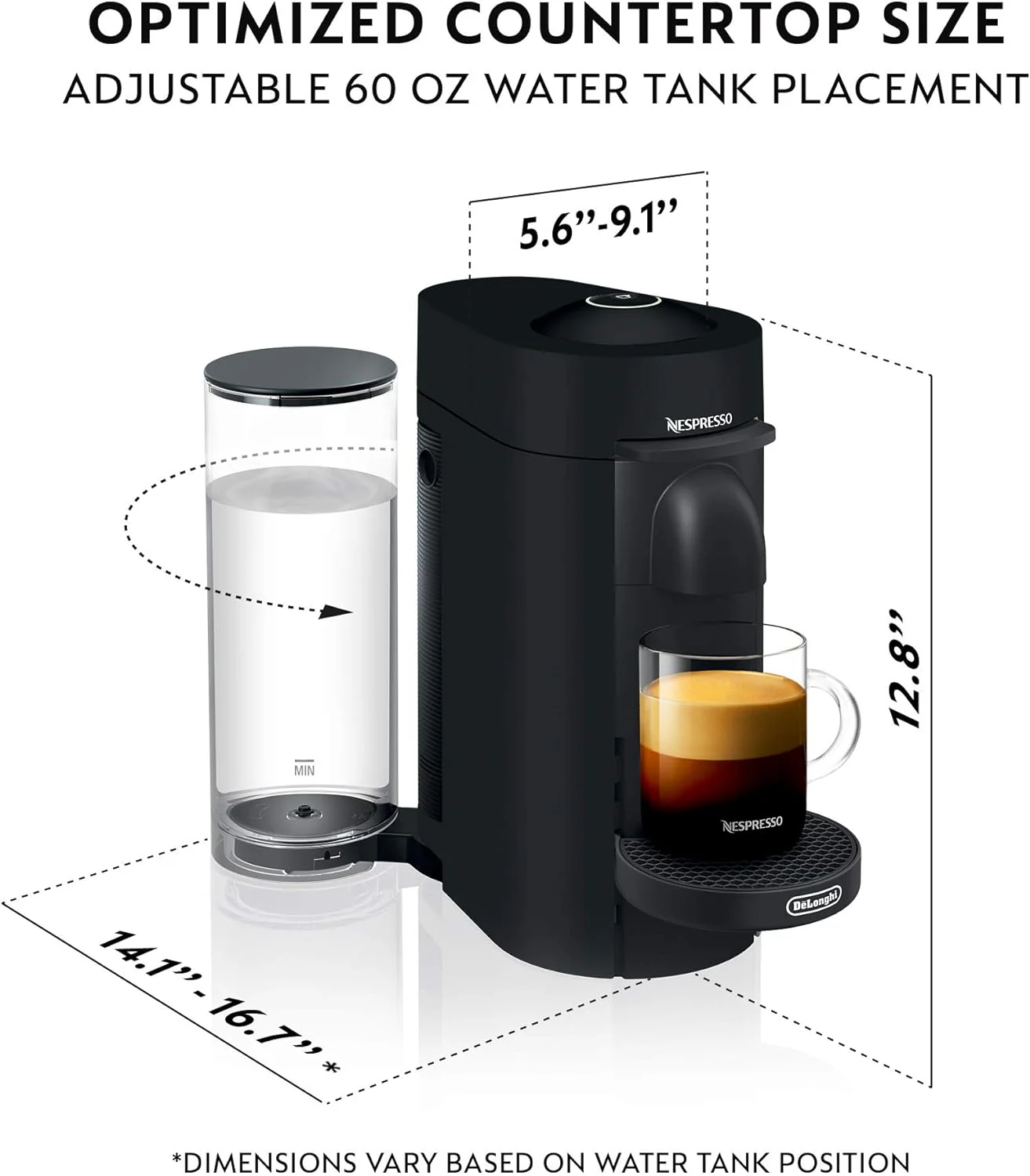 De'Longhi Nespresso VertuoPlus Coffee & Espresso Single-Serve Machine and Aeroccino Milk Frother in Black (ENV150BMAE) - Image 9