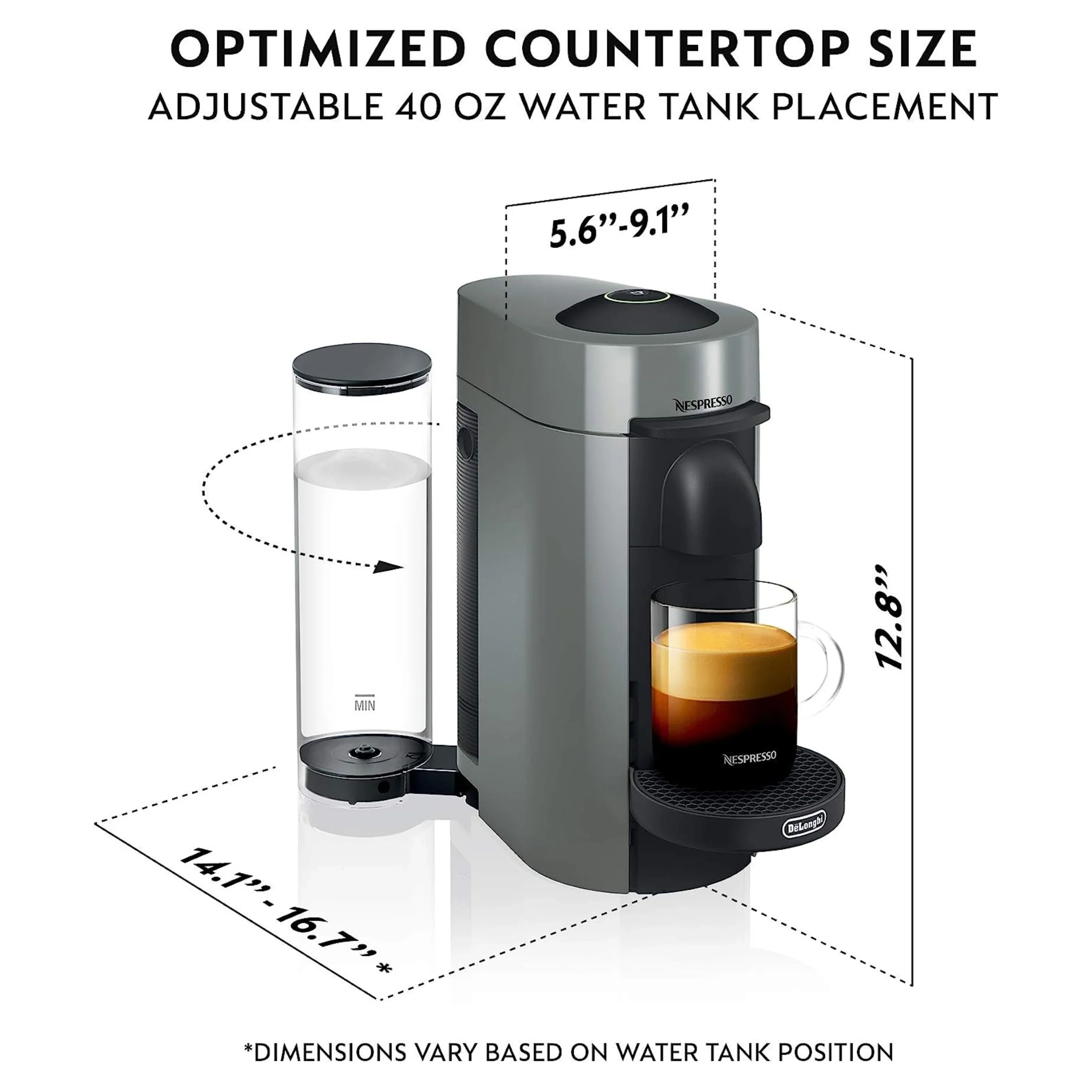 De'Longhi Nespresso VertuoPlus Coffee & Espresso Single-Serve Machine in Gray (ENV150GY) - Image 3