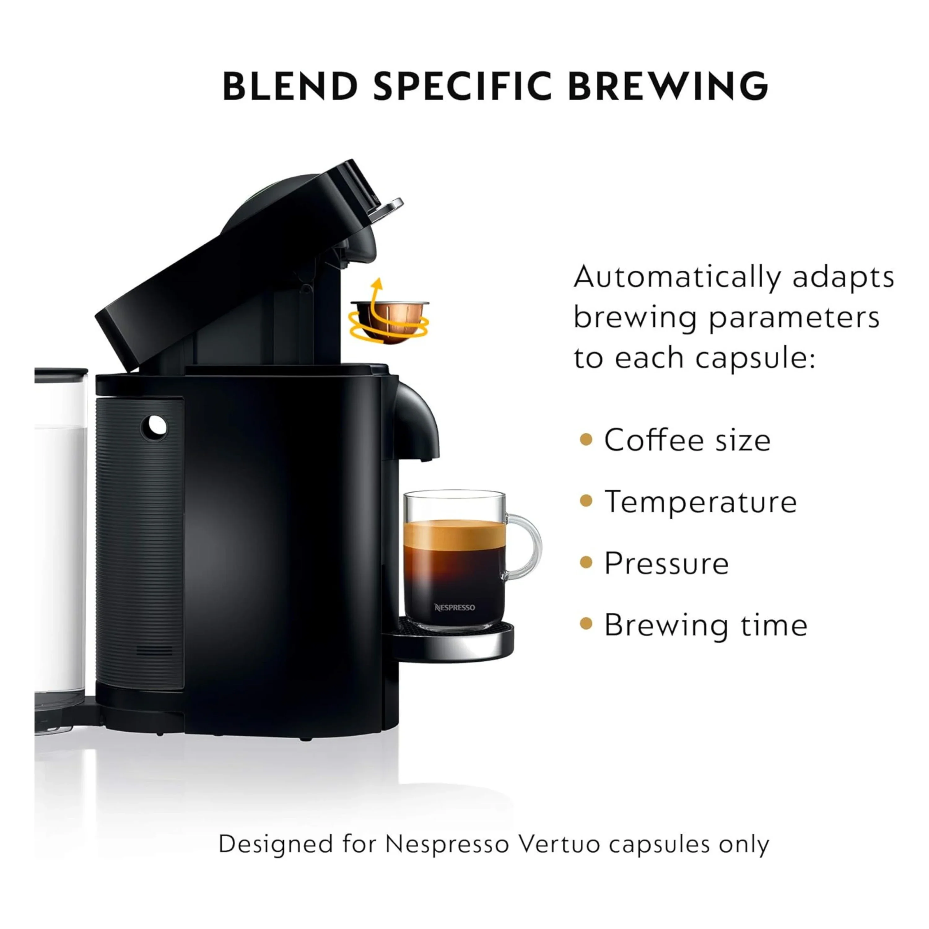 De'Longhi Nespresso VertuoPlus Deluxe Coffee & Espresso Single-Serve Machine and Aeroccino Milk Frother in Black (ENV155BAE) - Image 3