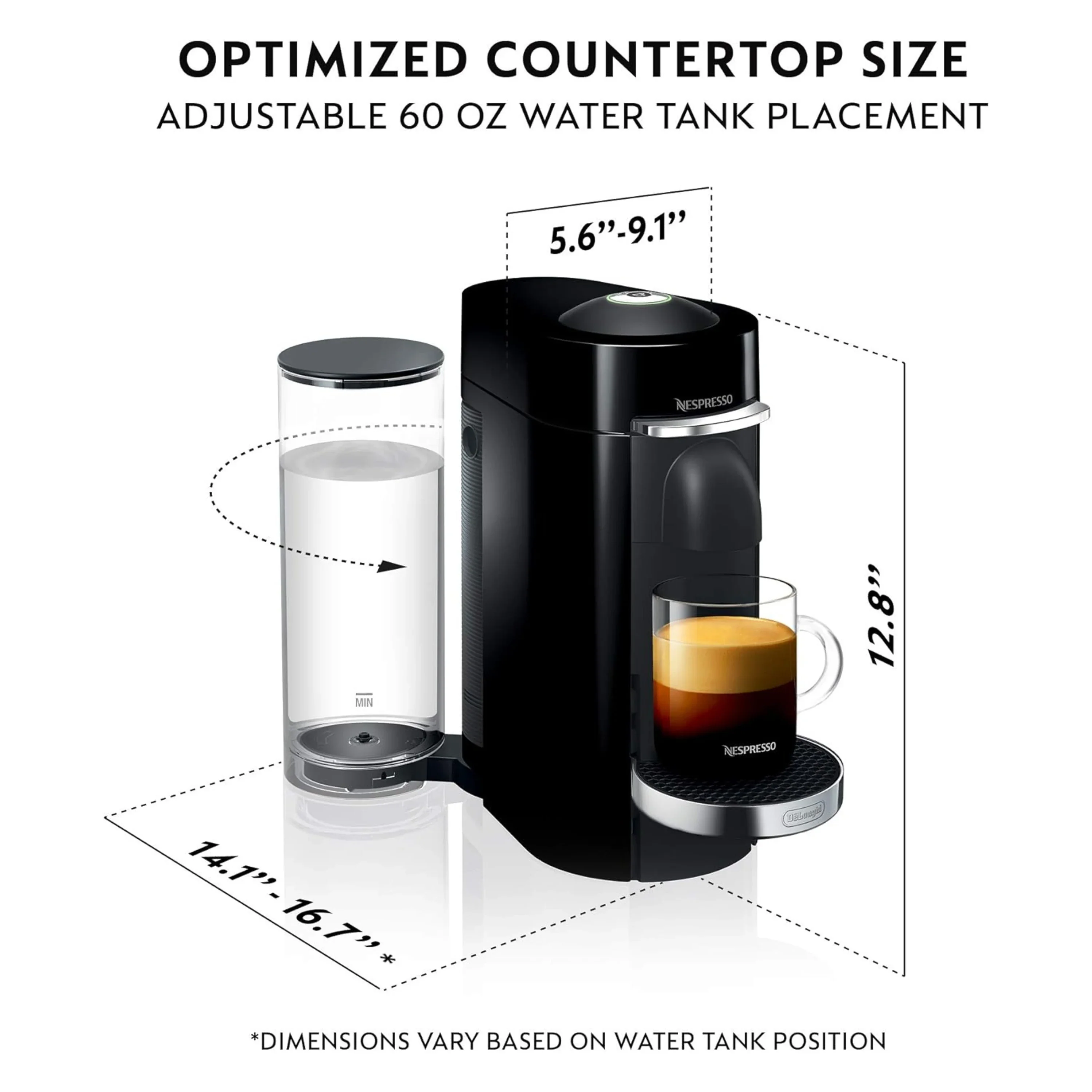 De'Longhi Nespresso VertuoPlus Deluxe Coffee & Espresso Single-Serve Machine and Aeroccino Milk Frother in Black (ENV155BAE) - Image 7