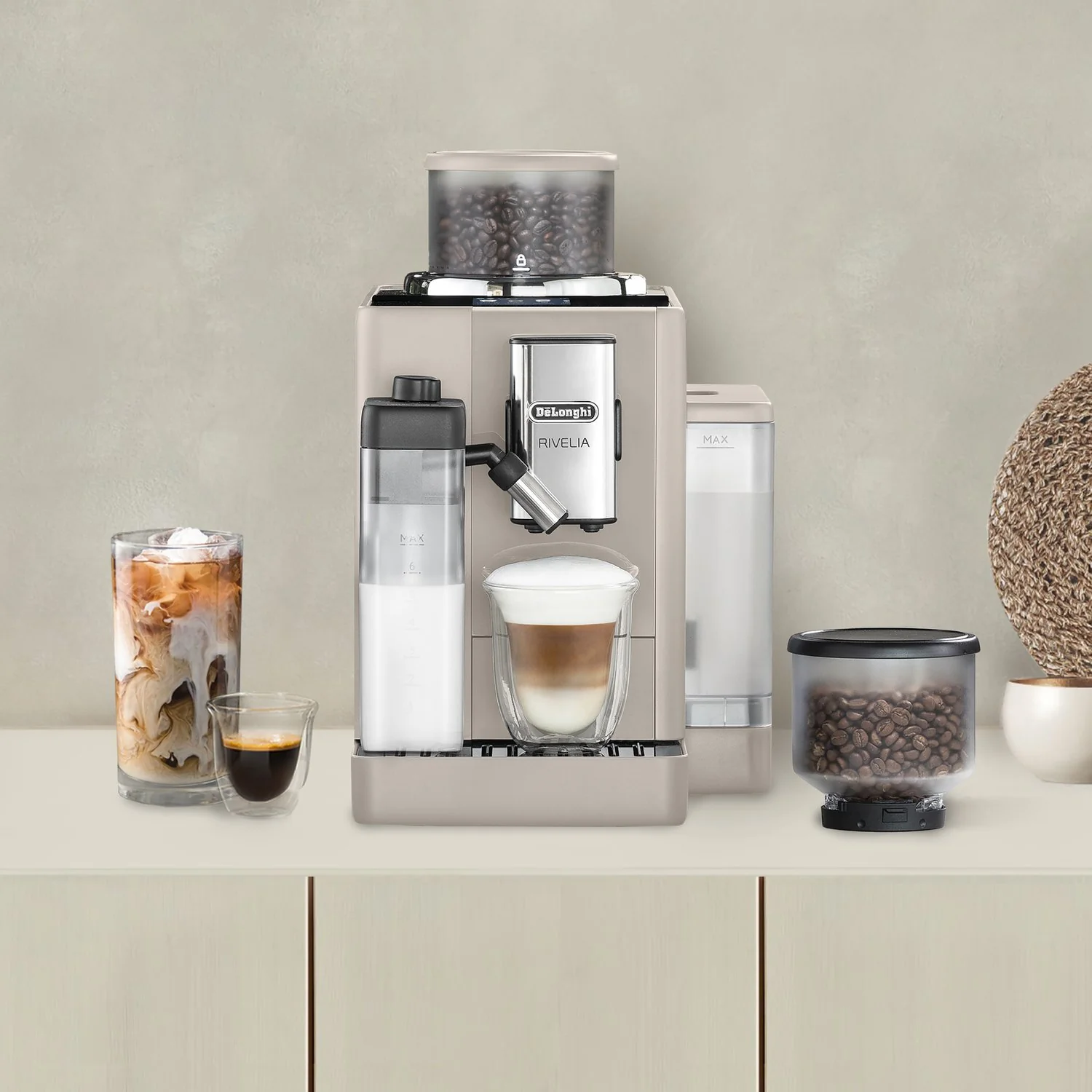 De'Longhi Rivelia Fully Automatic Espresso Machine in Beige (EXAM44055BG) - Image 2