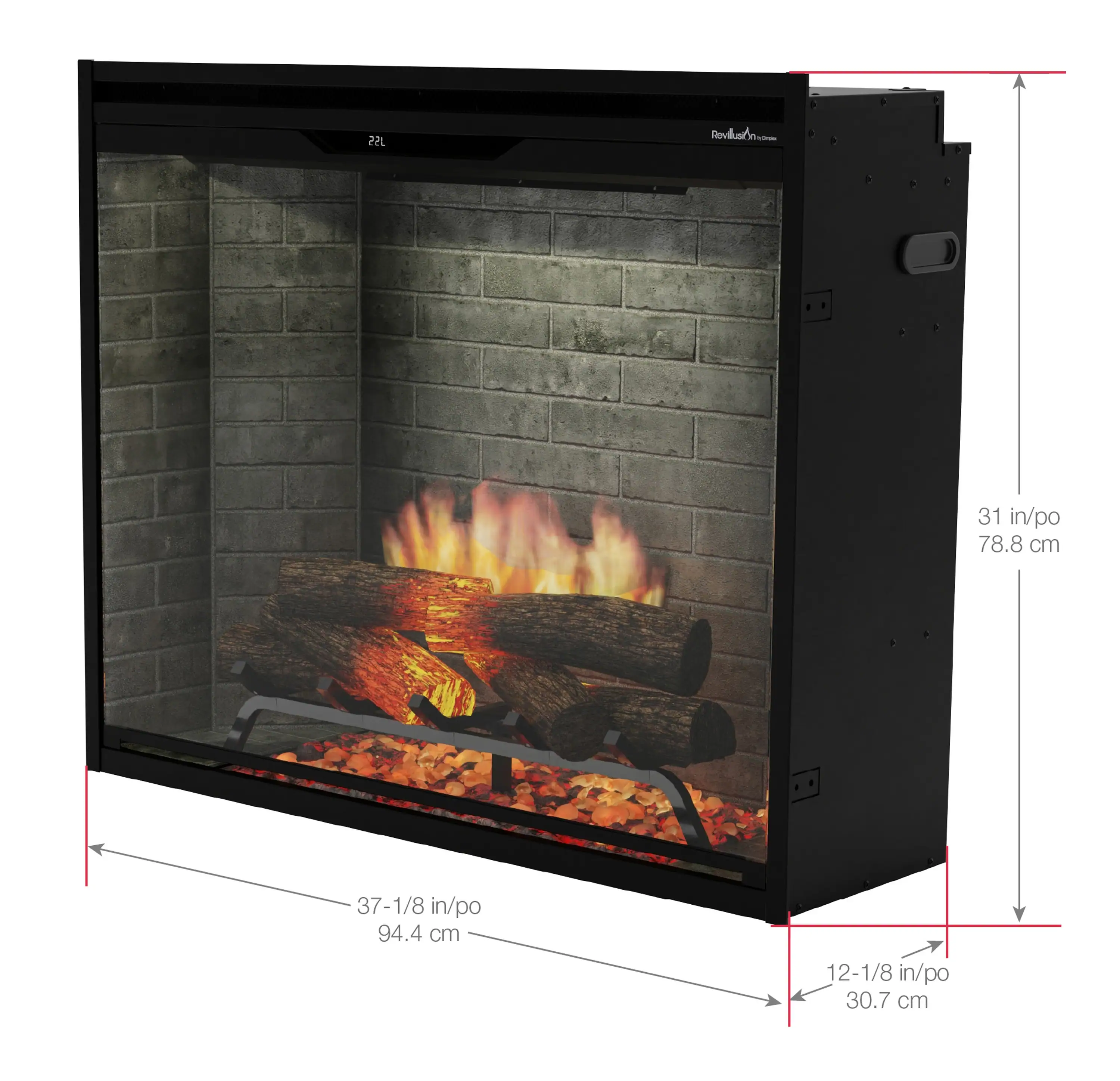 Dimplex Revillusion 36-Inch Portrait Built-In Electric Firebox in Neutral Brick with internal LED Lighting (REV36P-NB) - Image 10