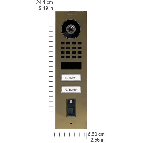 DoorBird D1102FV Fingerprint 50 Surface-Mount IP Video Door Station, 2 Call Button in Real Burnished Brass - Image 2