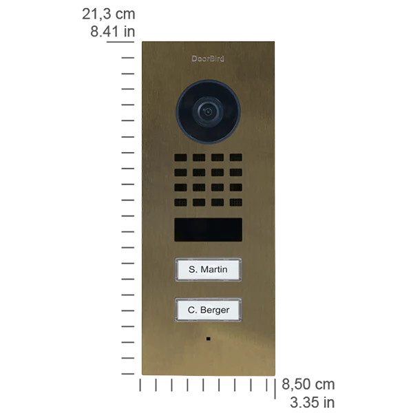 DoorBird D1102V Flush-Mount IP Video Door Station, 2 Call Button in Real Burnished Brass - Image 2