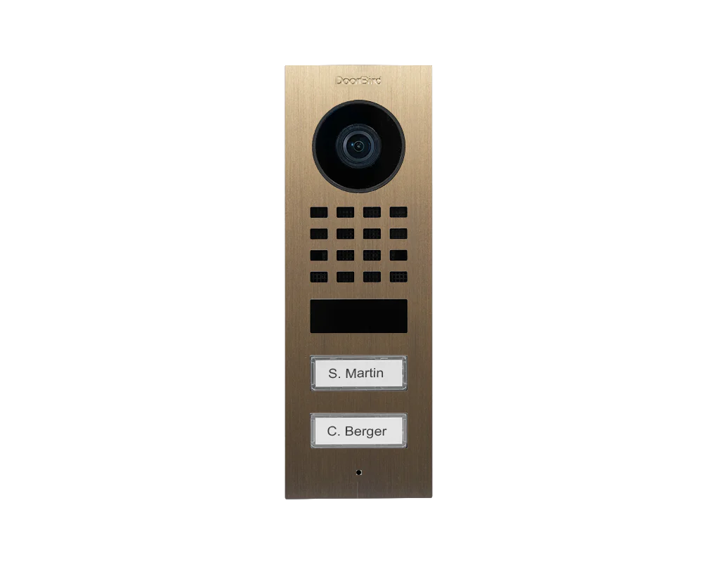 DoorBird D1102V Surface-Mount IP Video Door Station, 2 Call Button in Real Burnished Brass - Image 2