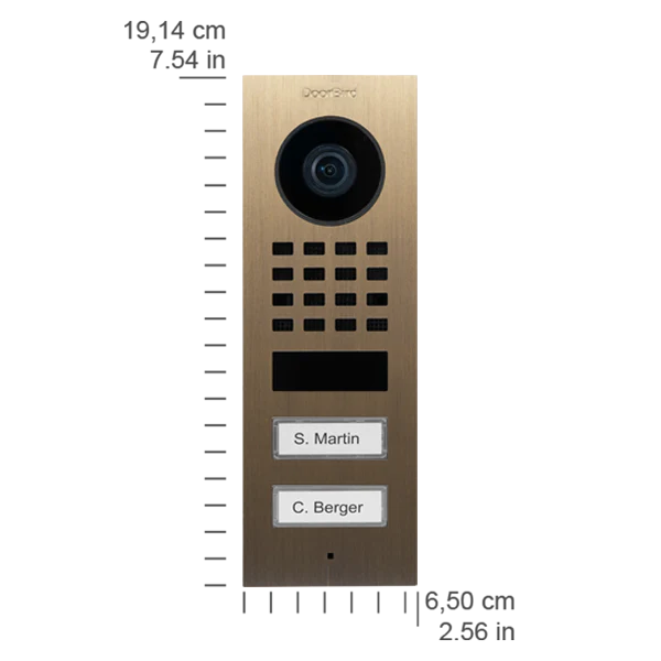 DoorBird D1102V Surface-Mount IP Video Door Station, 2 Call Button in Real Burnished Brass - Image 3